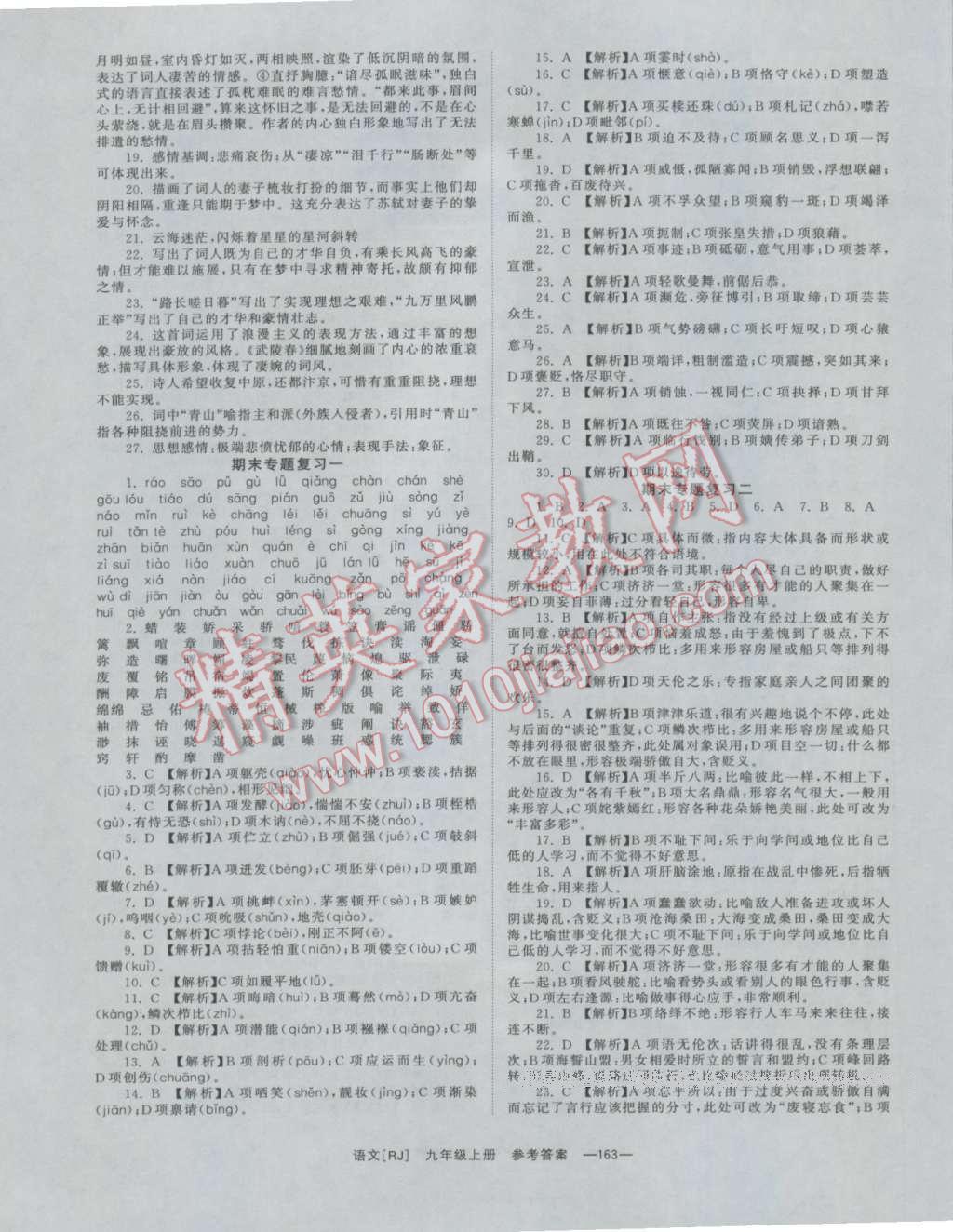 2016年全效學(xué)習(xí)九年級語文上冊人教版 參考答案第9頁