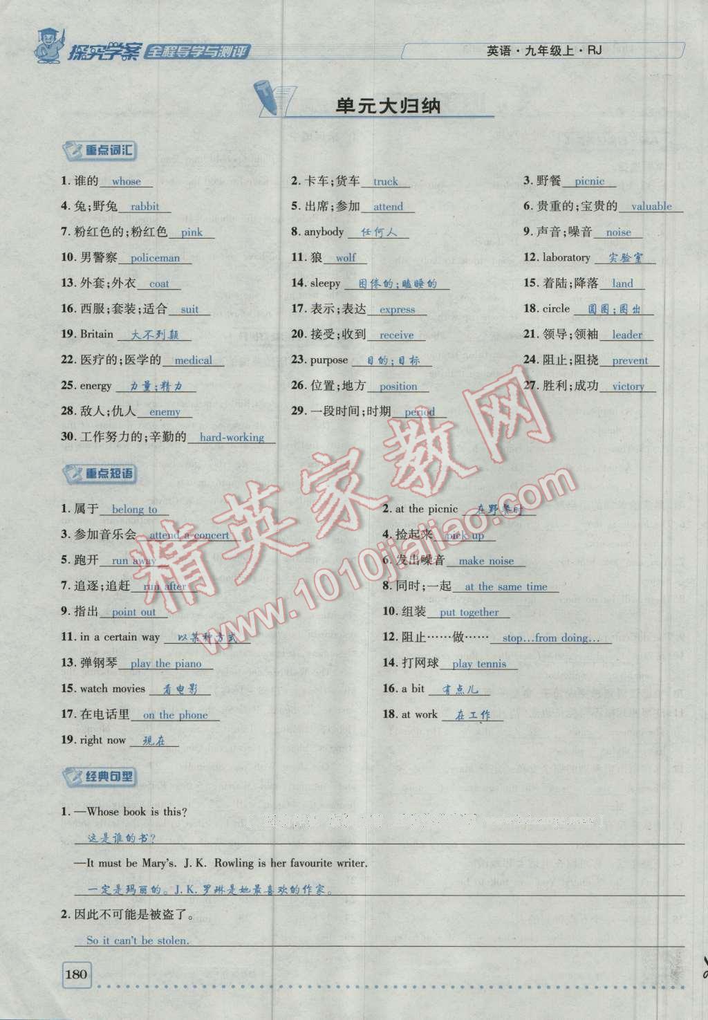 2016年探究學(xué)案全程導(dǎo)學(xué)與測(cè)評(píng)九年級(jí)英語(yǔ)上冊(cè)人教版 Unit 8 It must belong to Carla第18頁(yè)