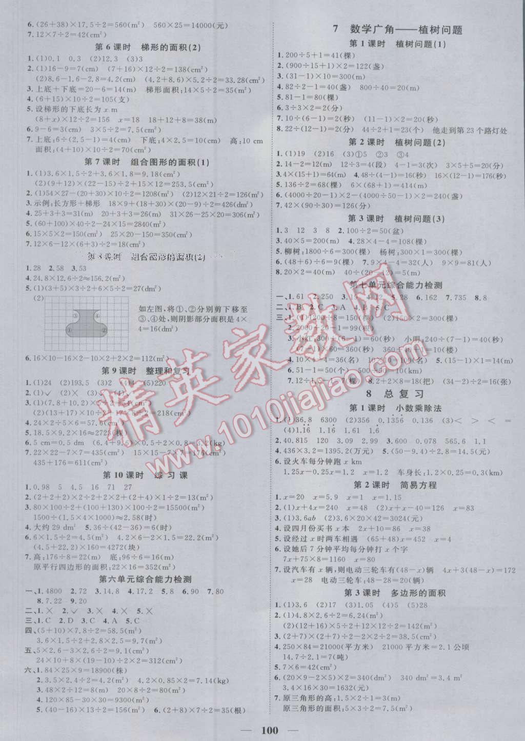 2016年陽光課堂課時優(yōu)化作業(yè)五年級數(shù)學上冊人教版 參考答案第6頁