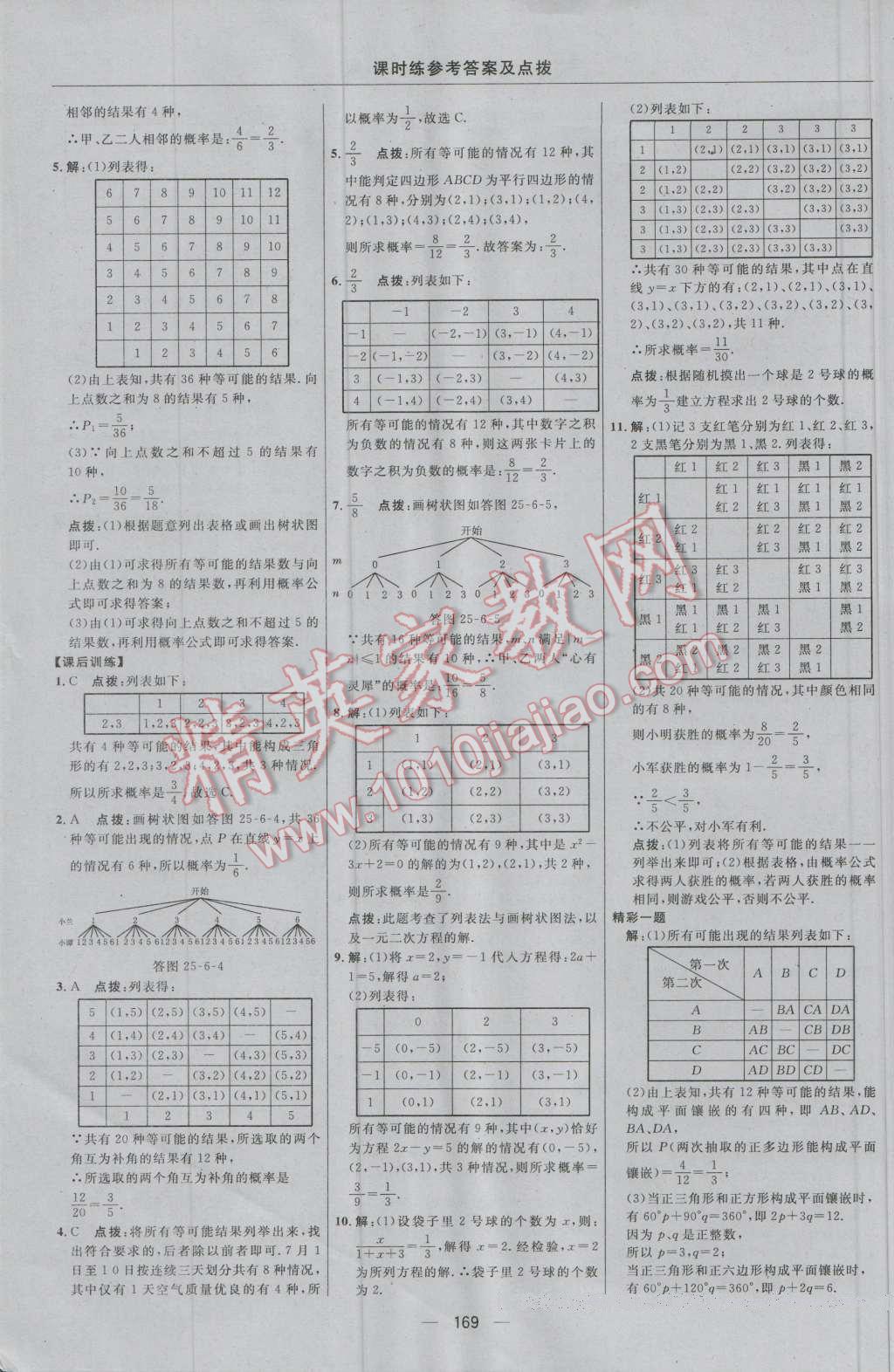 2016年点拨训练九年级数学上册华师大版 参考答案第39页