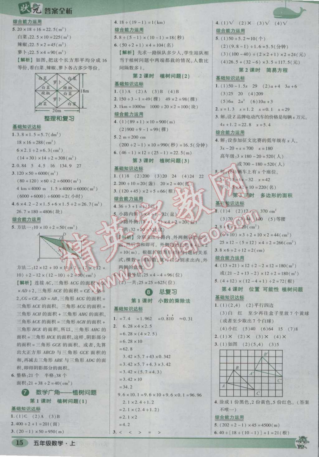 2016年黃岡狀元成才路狀元作業(yè)本五年級(jí)數(shù)學(xué)上冊(cè)人教版 參考答案第15頁(yè)