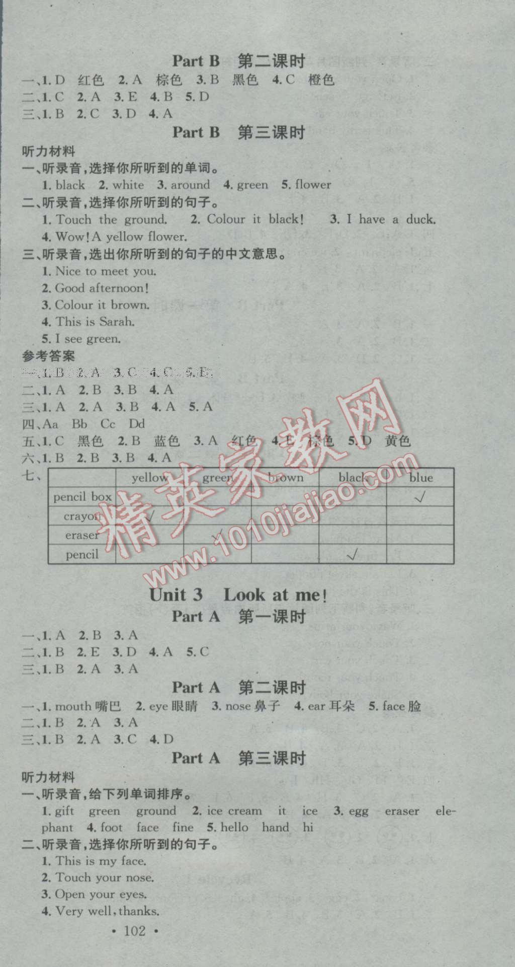 2016年助教型教輔名校課堂三年級英語上冊人教PEP版 參考答案第3頁