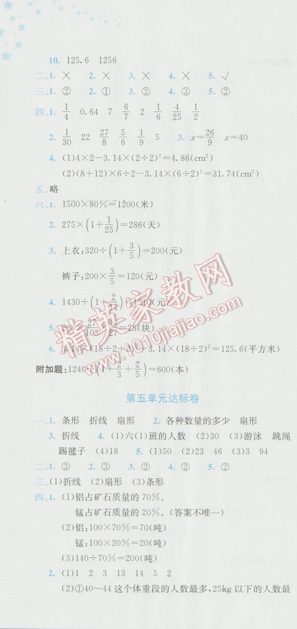 2016年黃岡小狀元達(dá)標(biāo)卷六年級(jí)數(shù)學(xué)上冊(cè)北師大版 參考答案第4頁(yè)