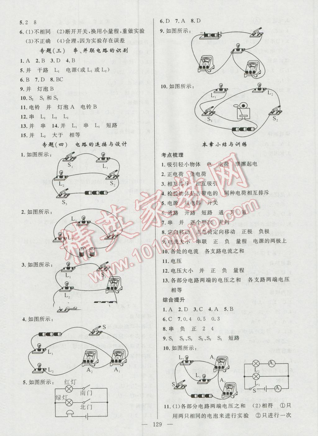 2016年黃岡100分闖關(guān)九年級物理上冊滬科版 參考答案第7頁