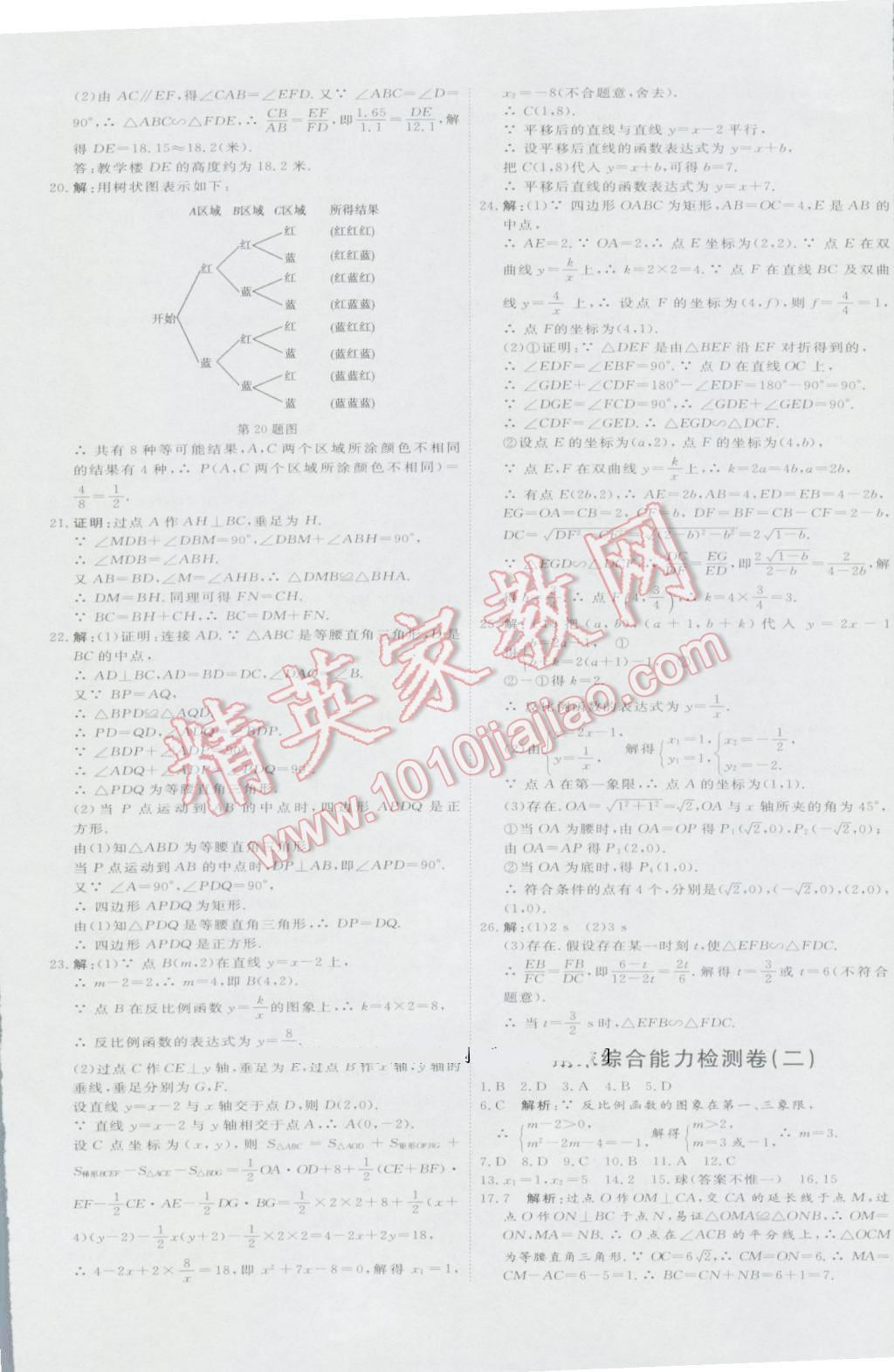 2016年优加密卷九年级数学上册B版 参考答案第21页