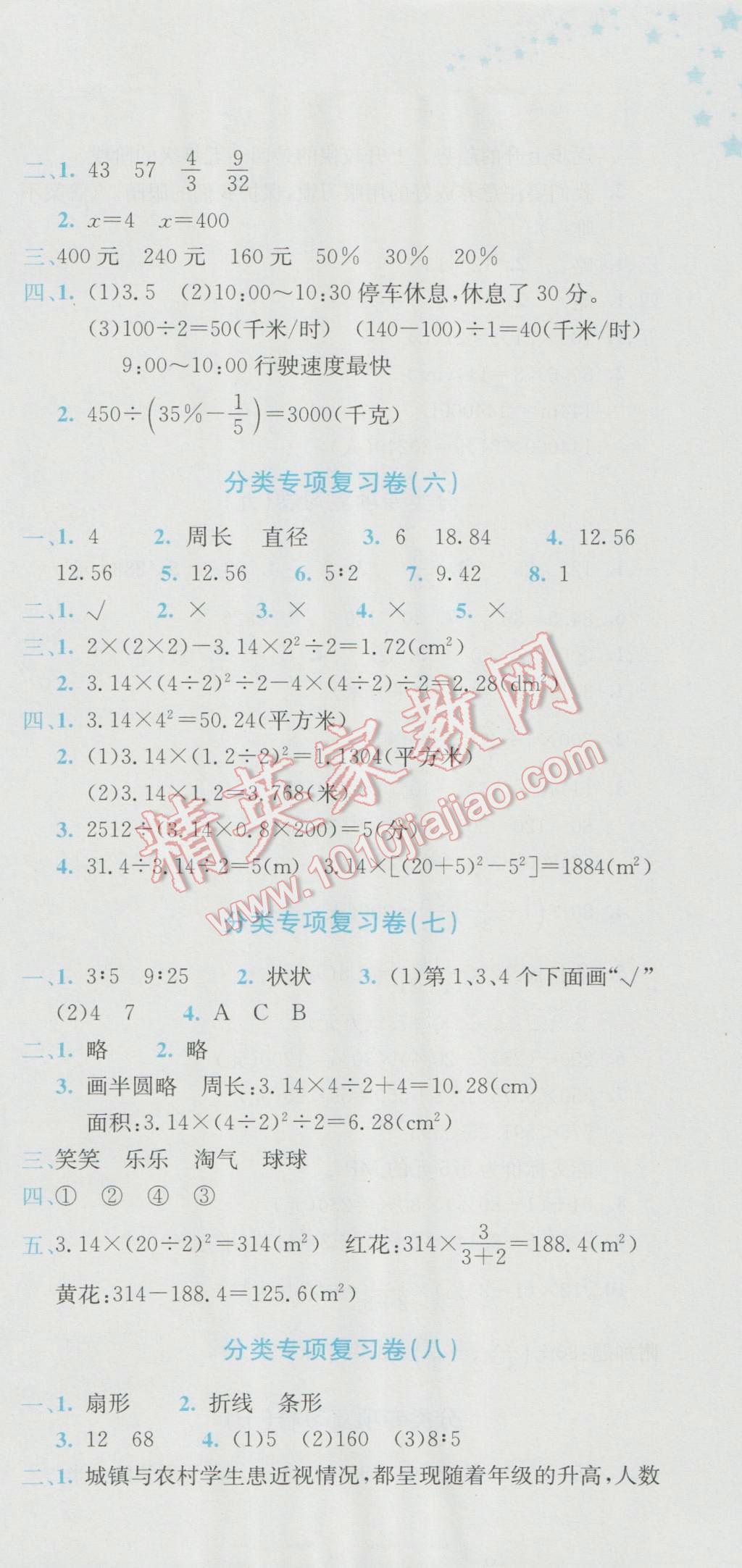 2016年黃岡小狀元達(dá)標(biāo)卷六年級數(shù)學(xué)上冊北師大版 參考答案第9頁