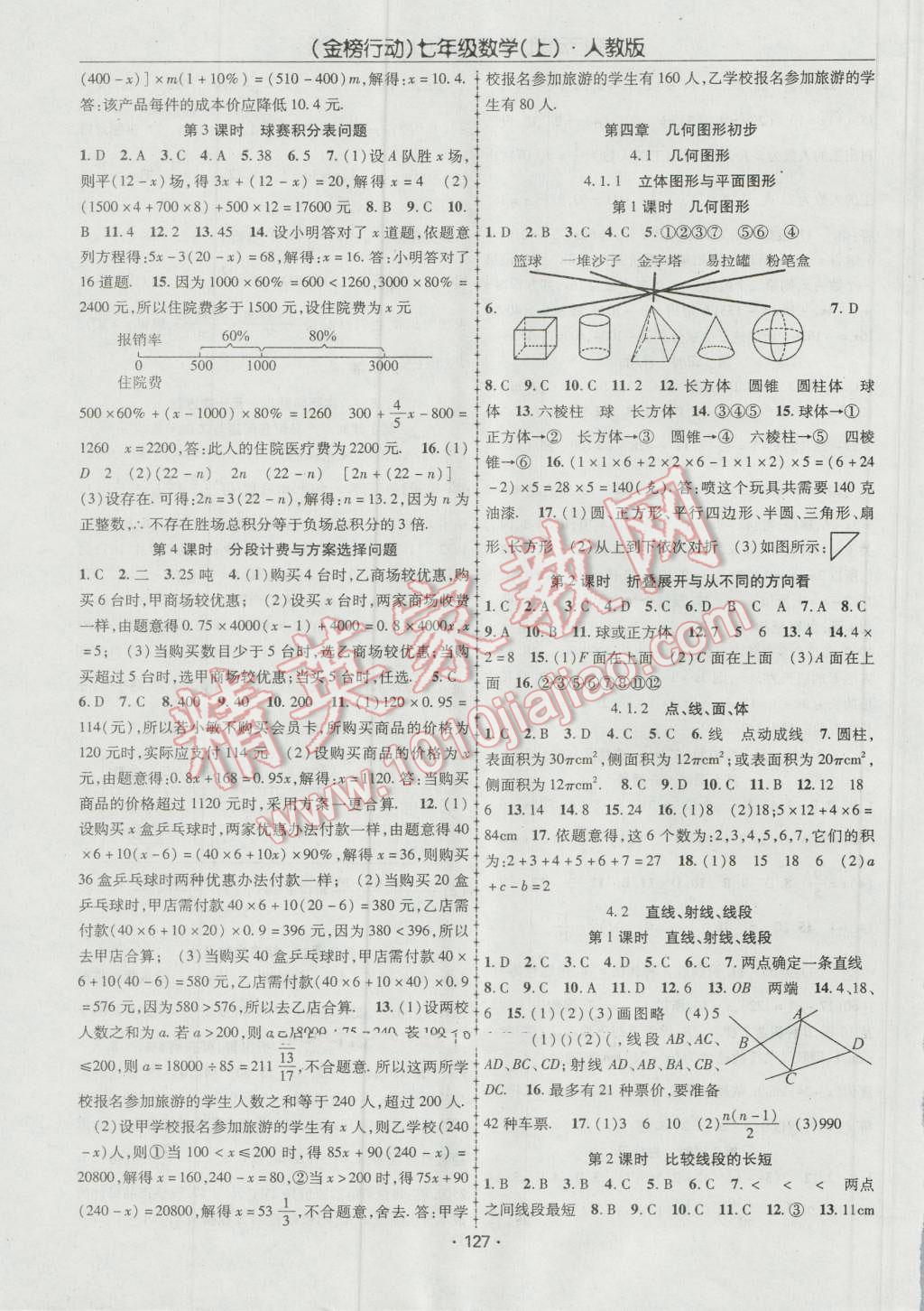 2016年金榜行動(dòng)課時(shí)導(dǎo)學(xué)案七年級數(shù)學(xué)上冊人教版 參考答案第7頁