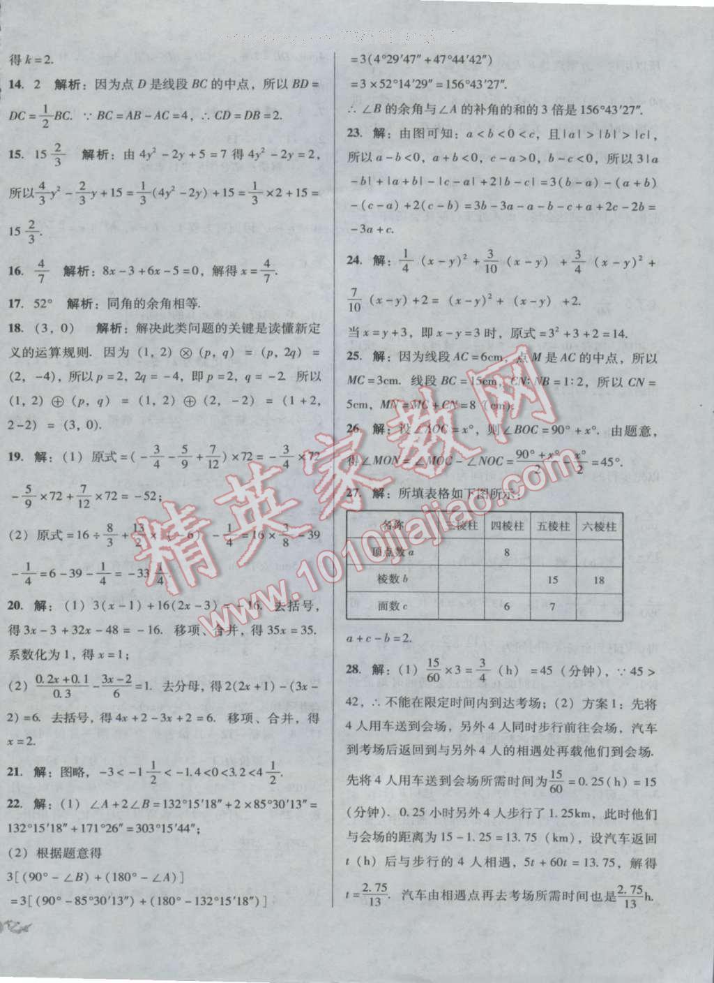 2016年单元加期末复习与测试七年级数学上册人教版 第18页