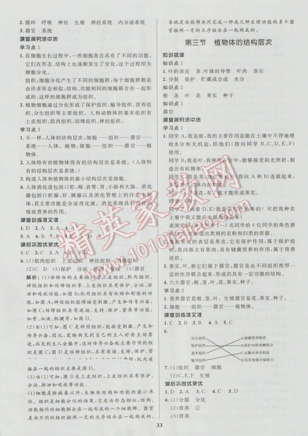 2016年天梯学案初中同步新课堂六年级生物上册 参考答案第17页