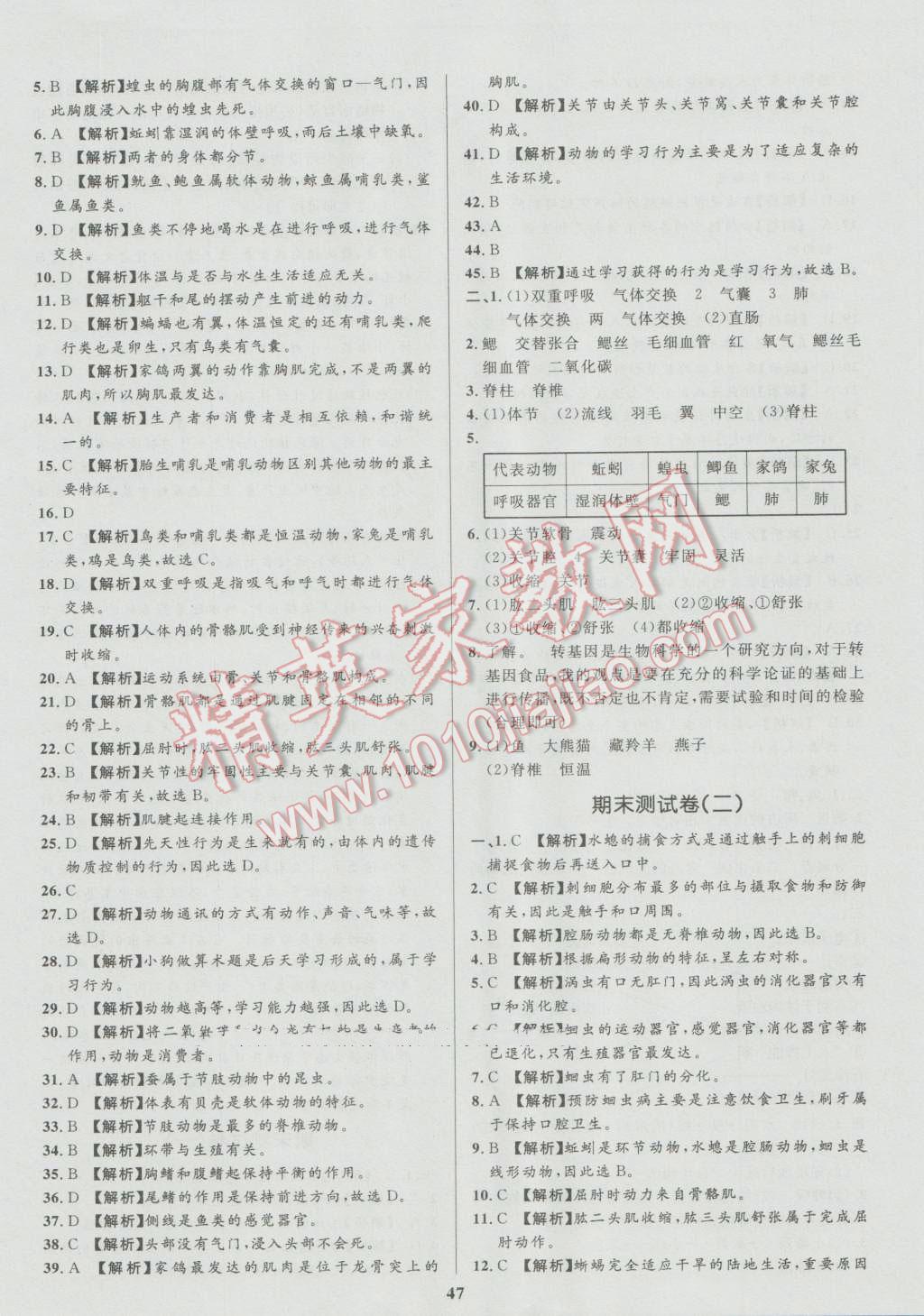 2016年天梯学案初中同步新课堂八年级生物上册鲁教版五四制 参考答案第23页