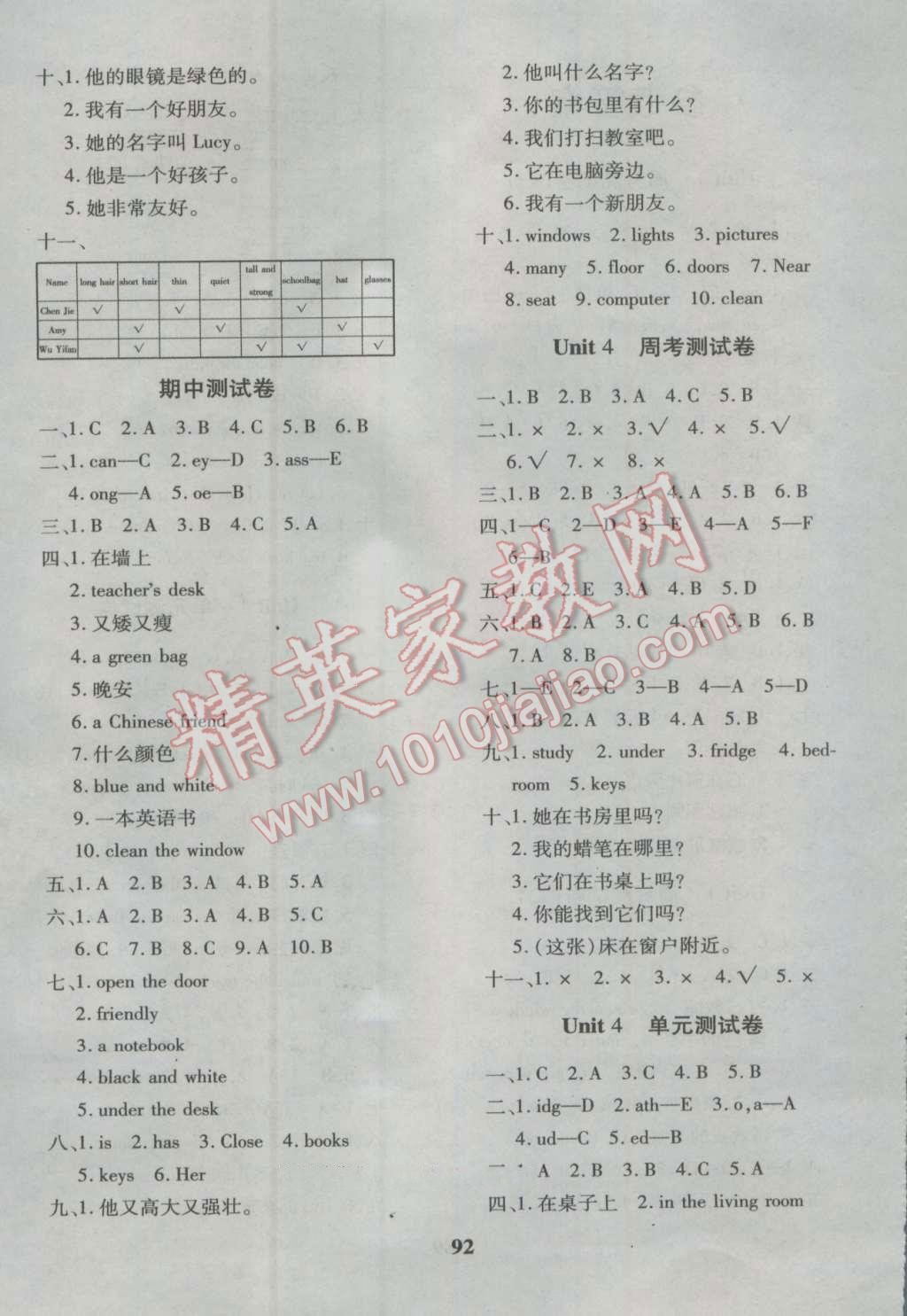 2016年教育世家狀元卷四年級(jí)英語上冊(cè)人教版 第4頁