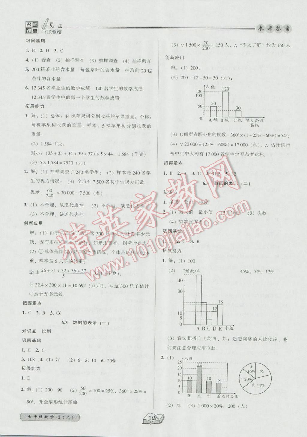 2016年名师课堂一练通七年级数学上册北师大版 参考答案第20页