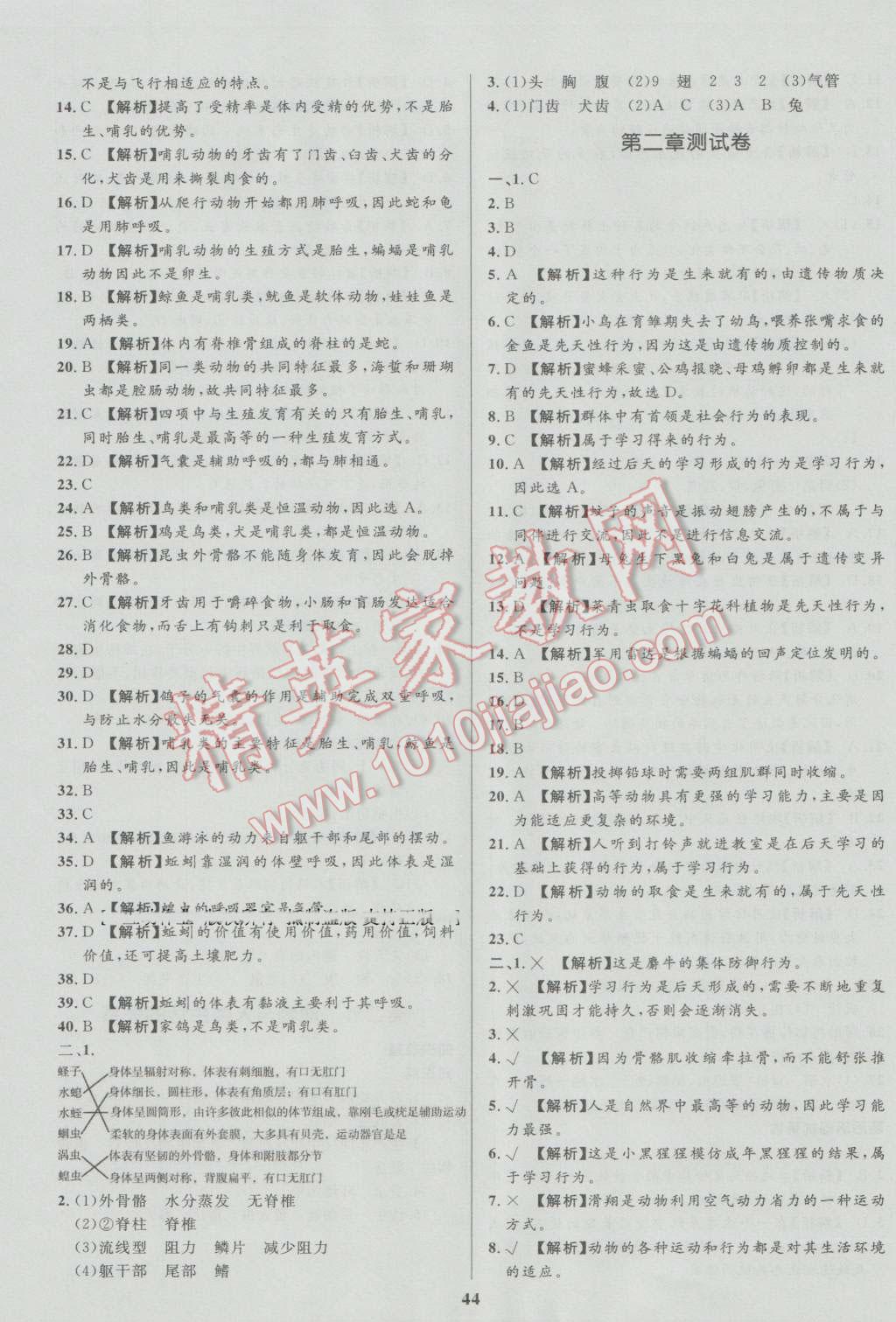 2016年天梯学案初中同步新课堂八年级生物上册鲁教版五四制 参考答案第20页