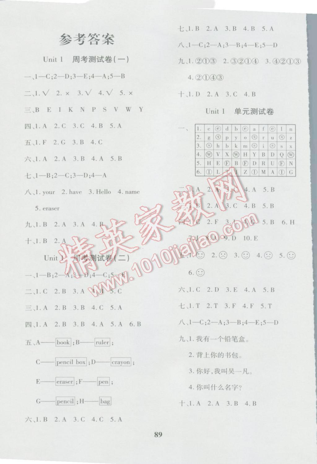 2016年教育世家状元卷三年级英语上册人教版 第1页