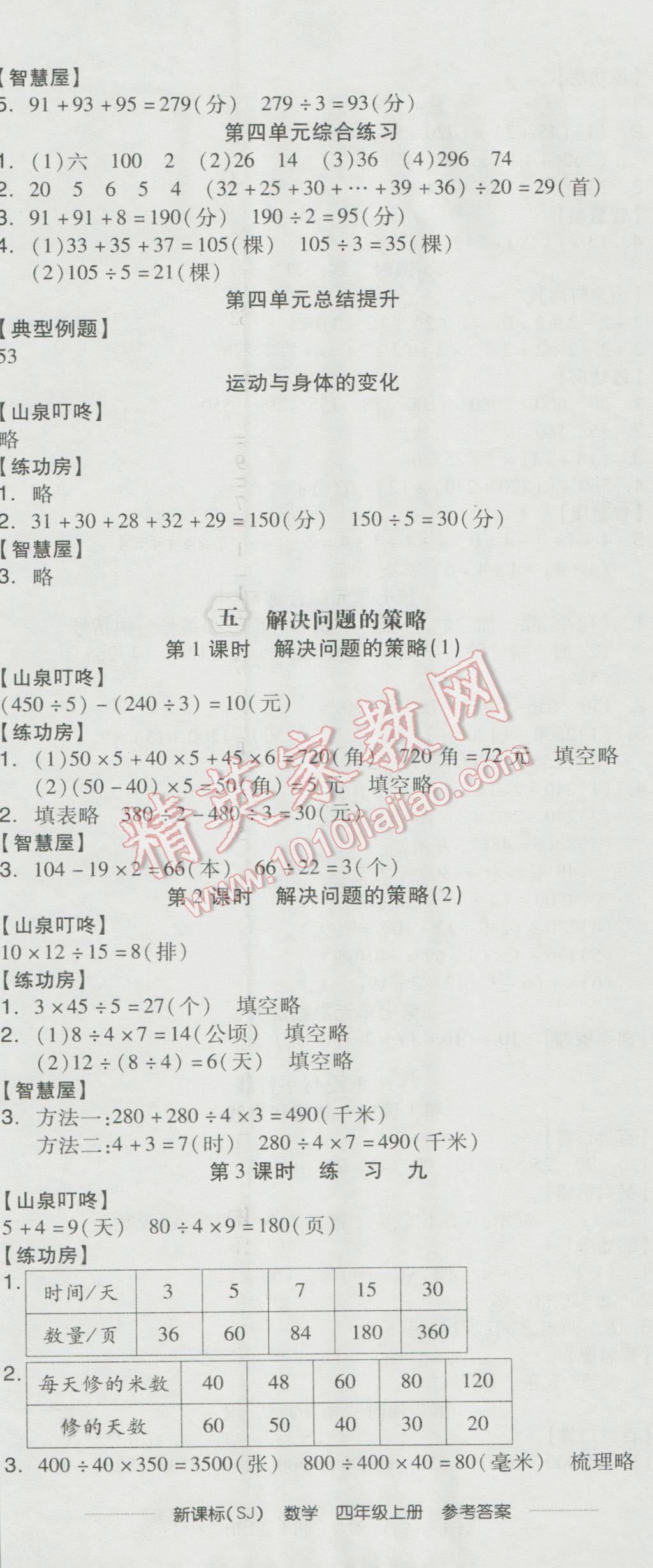 2016年全品学练考四年级数学上册苏教版 参考答案第8页