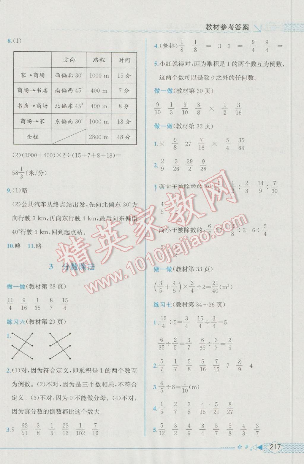 2016年教材解读六年级数学上册人教版 参考答案第15页