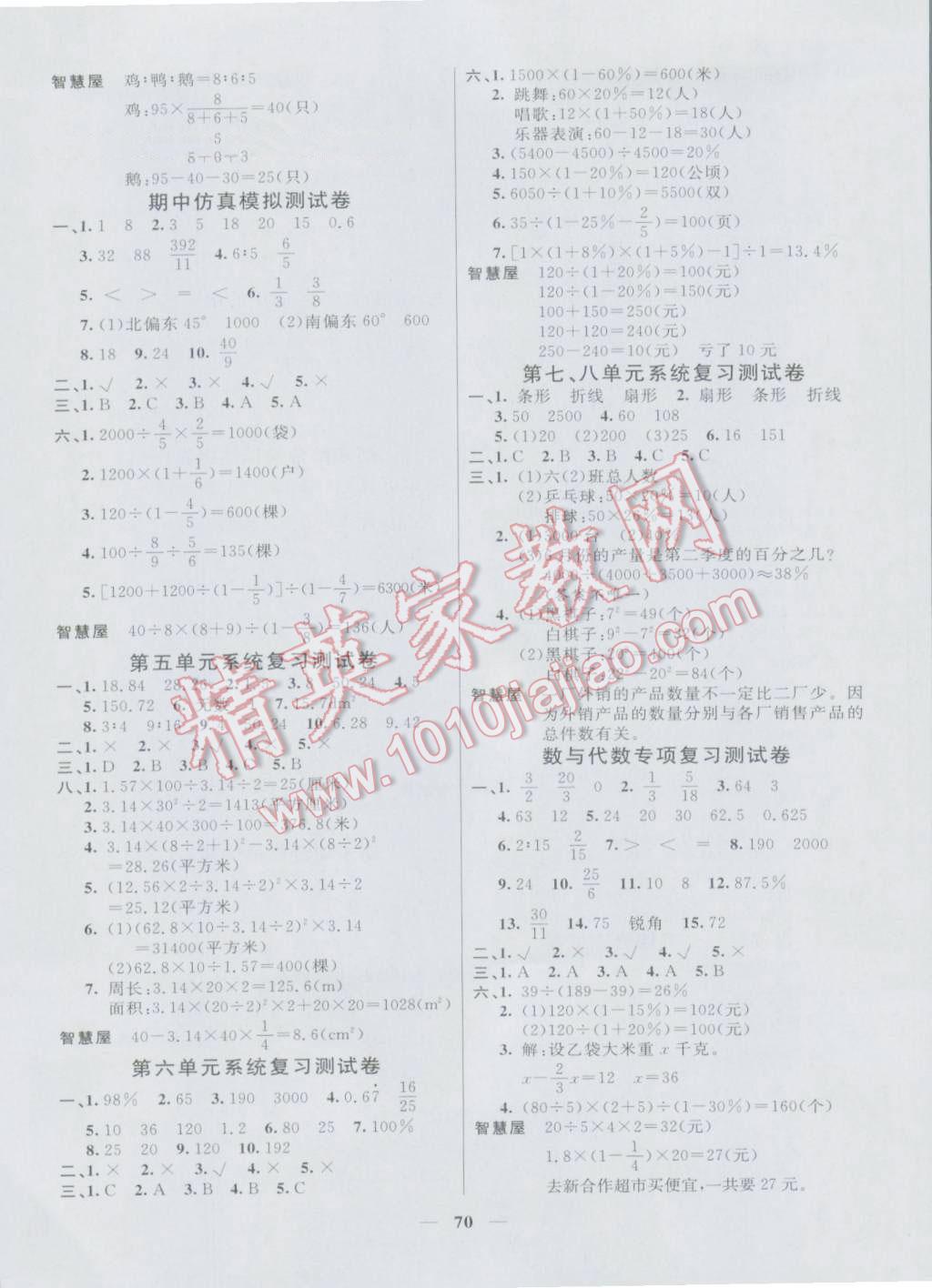 2016年智慧大考卷六年級(jí)數(shù)學(xué)上冊(cè)人教版 第2頁