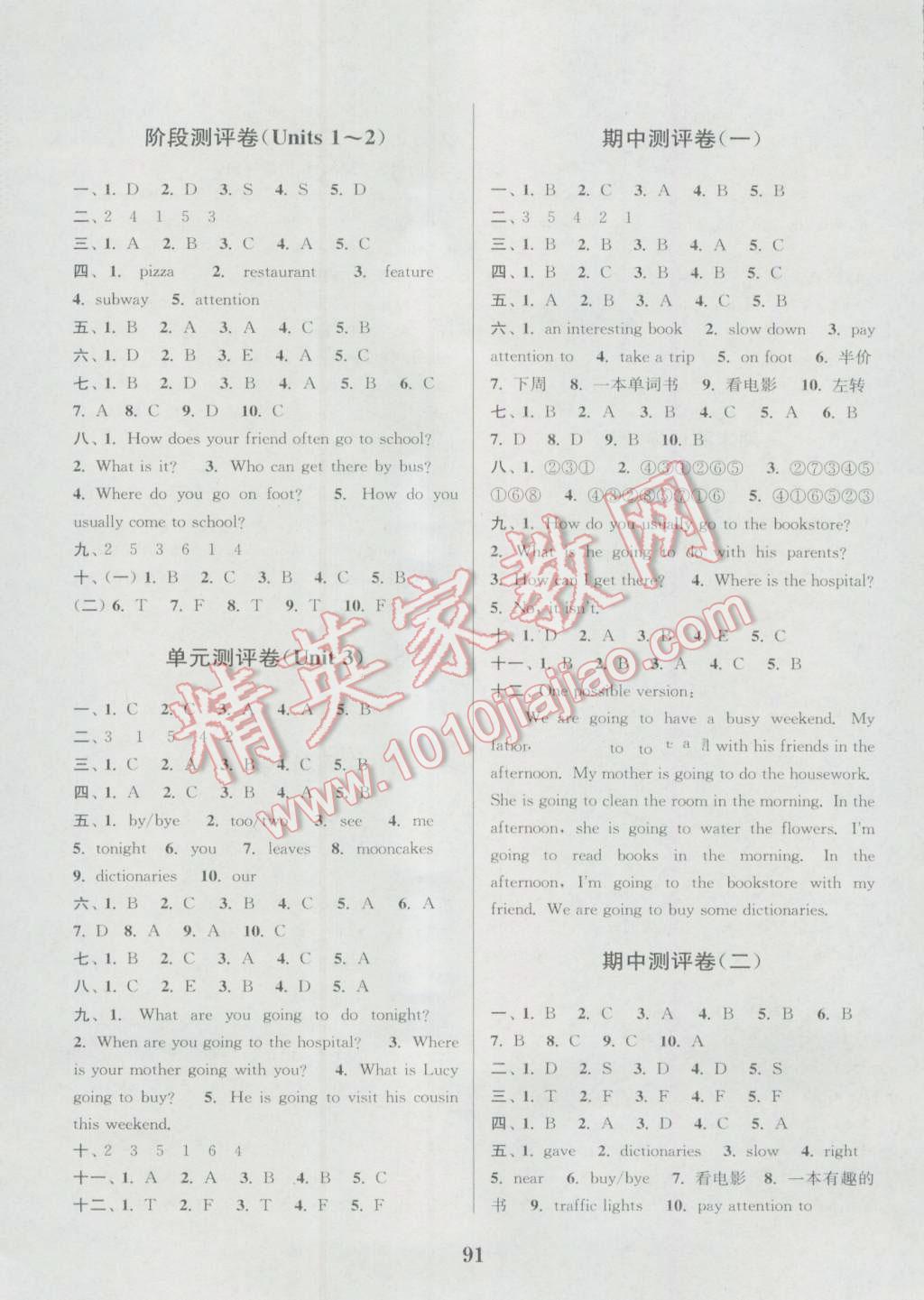 2016年通城學(xué)典小學(xué)全程測(cè)評(píng)卷六年級(jí)英語(yǔ)上冊(cè)人教PEP版 參考答案第7頁(yè)