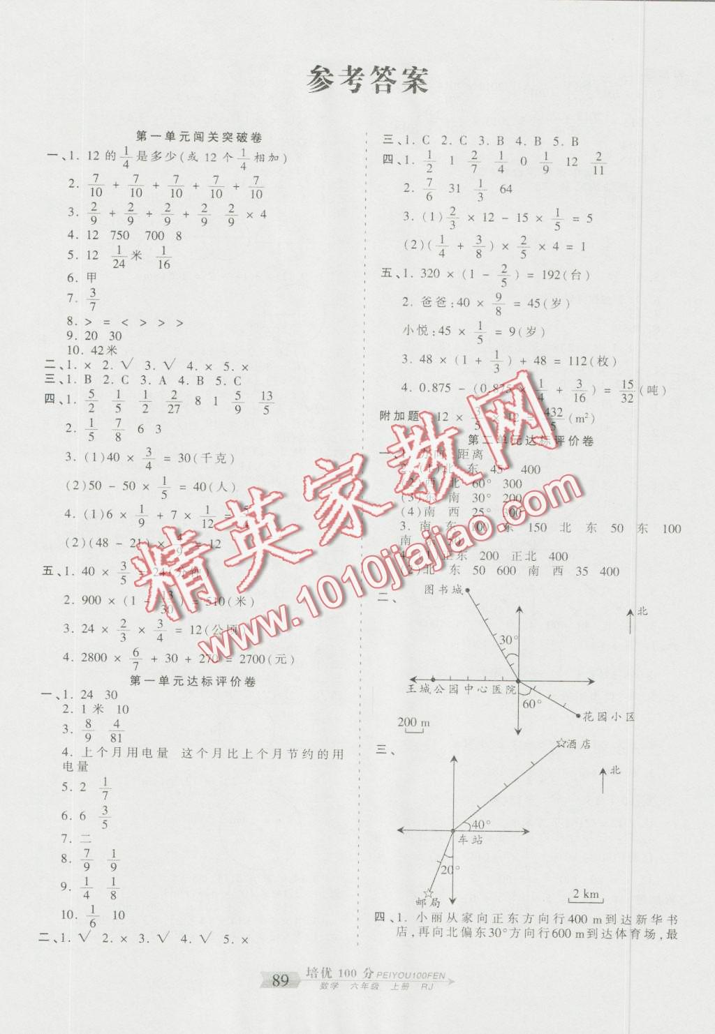 2016年王朝霞培优100分六年级数学上册人教版 第1页