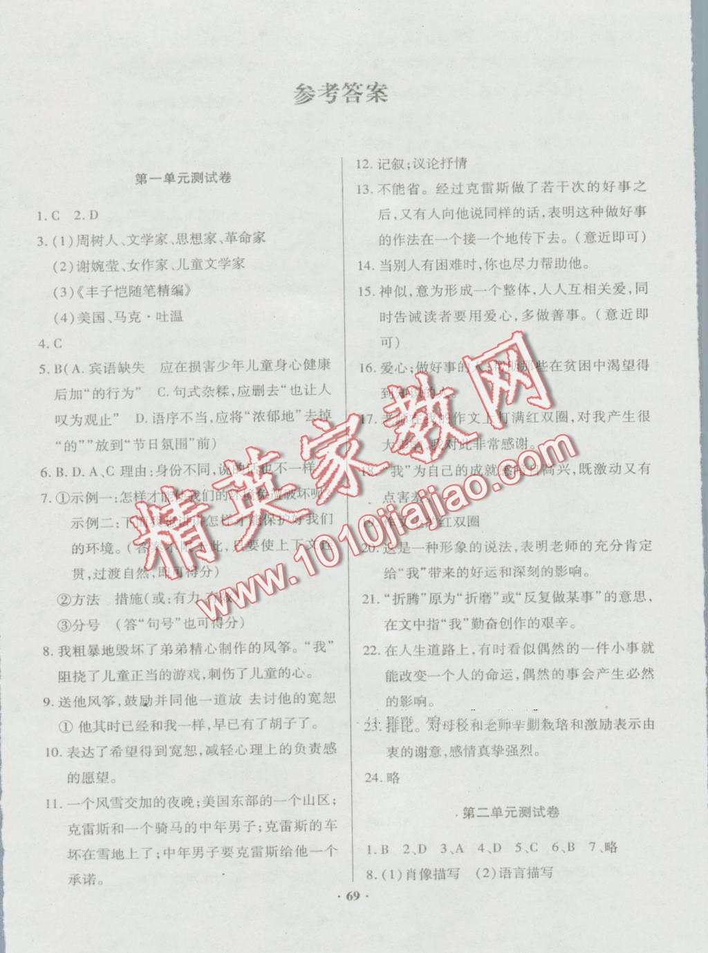 2016年優(yōu)化奪標(biāo)單元測(cè)試卷七年級(jí)語(yǔ)文上冊(cè)語(yǔ)文版 第1頁(yè)