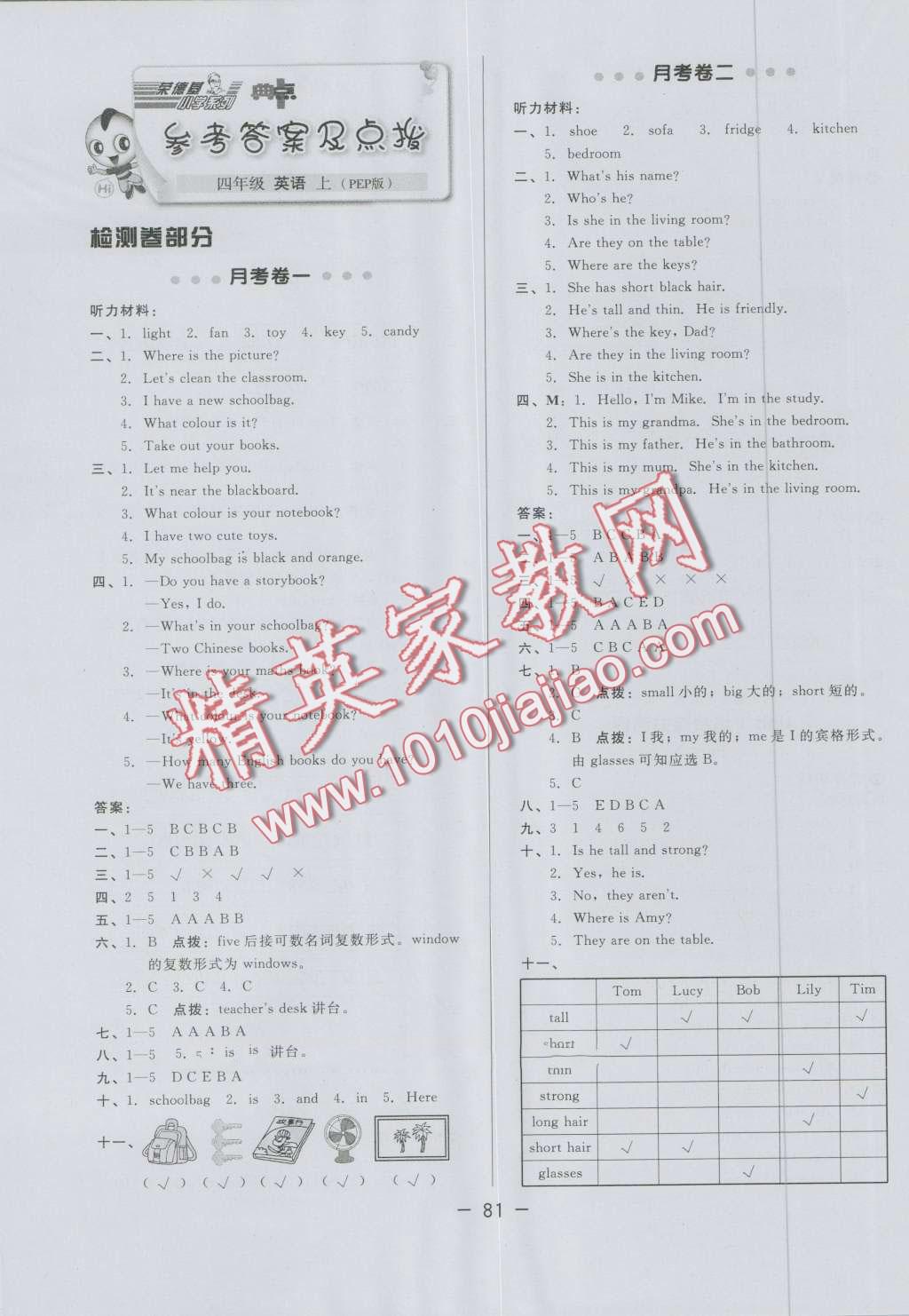 2016年綜合應用創(chuàng)新題典中點四年級英語上冊人教PEP版三起 第1頁