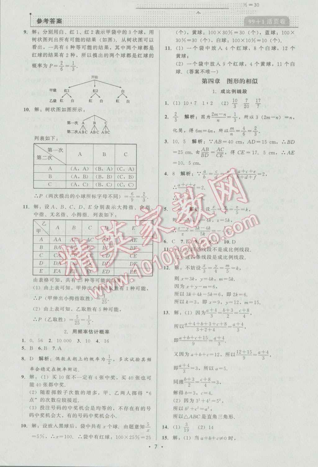 2016年99加1活頁卷九年級(jí)數(shù)學(xué)上冊(cè)北師大版 第7頁