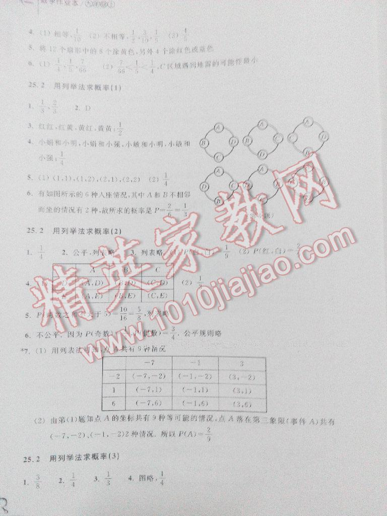 2016年作業(yè)本九年級(jí)數(shù)學(xué)上冊(cè)人教版浙江教育出版社 第12頁(yè)