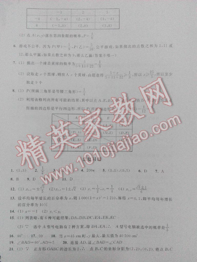 2016年作業(yè)本九年級數(shù)學上冊人教版浙江教育出版社 第14頁