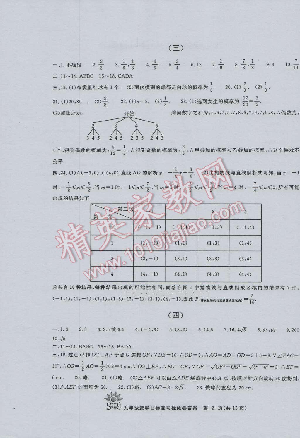 2016年目標(biāo)復(fù)習(xí)檢測卷九年級數(shù)學(xué)浙教版 第2頁