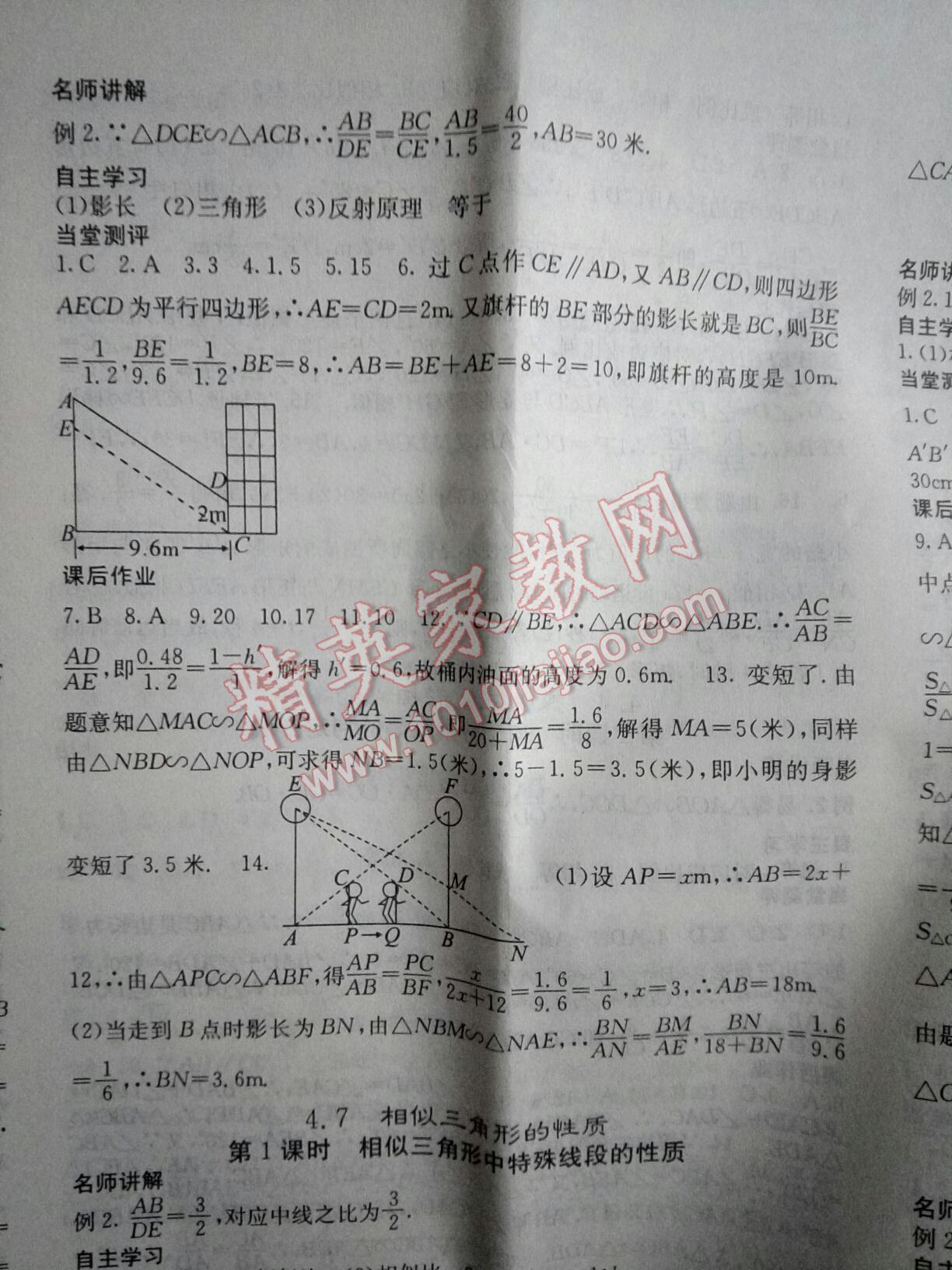 2016年课堂点睛九年级数学上册北师大版 第87页