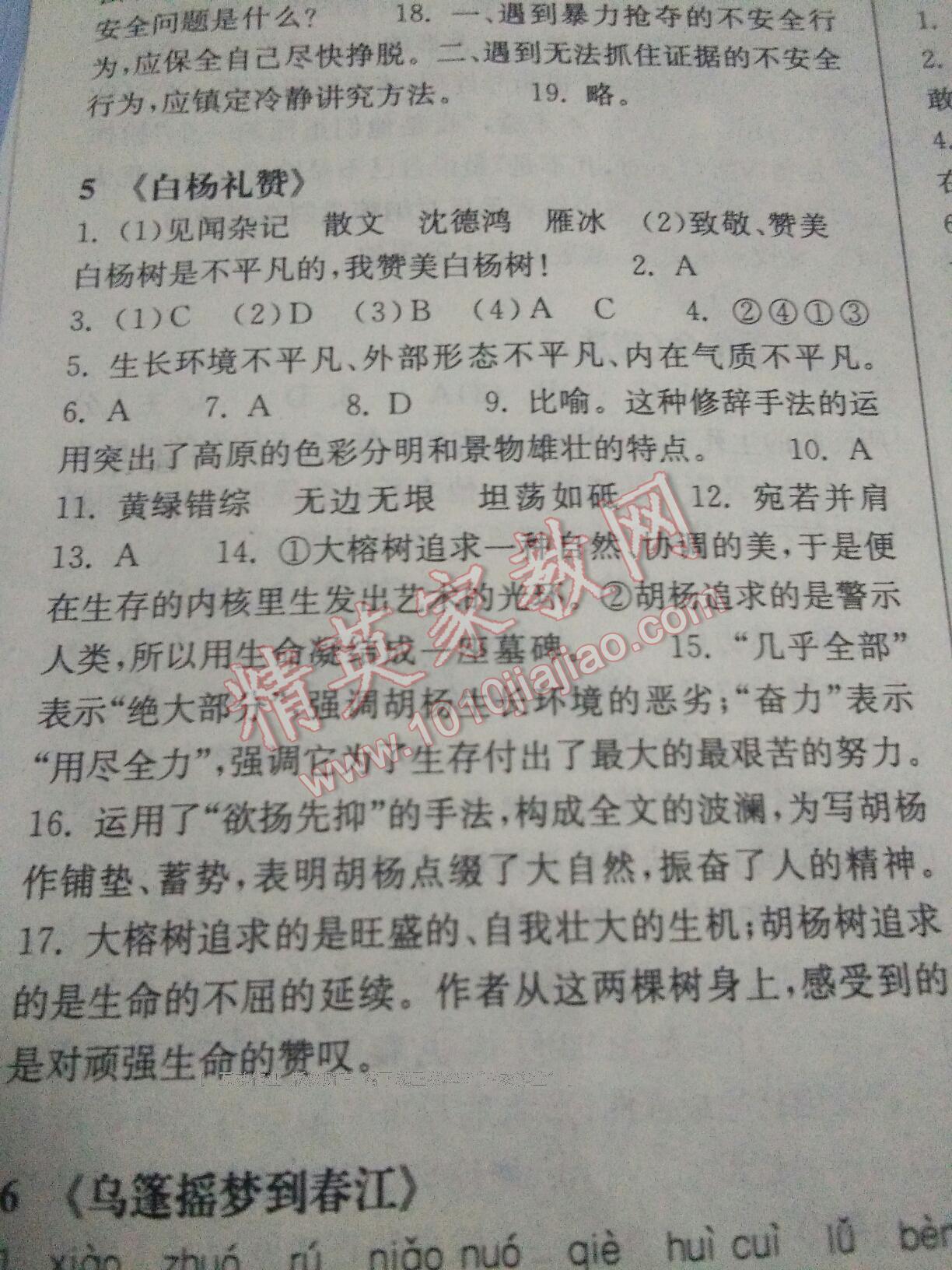 2016年长江作业本同步练习册九年级语文上册鄂教版 第6页