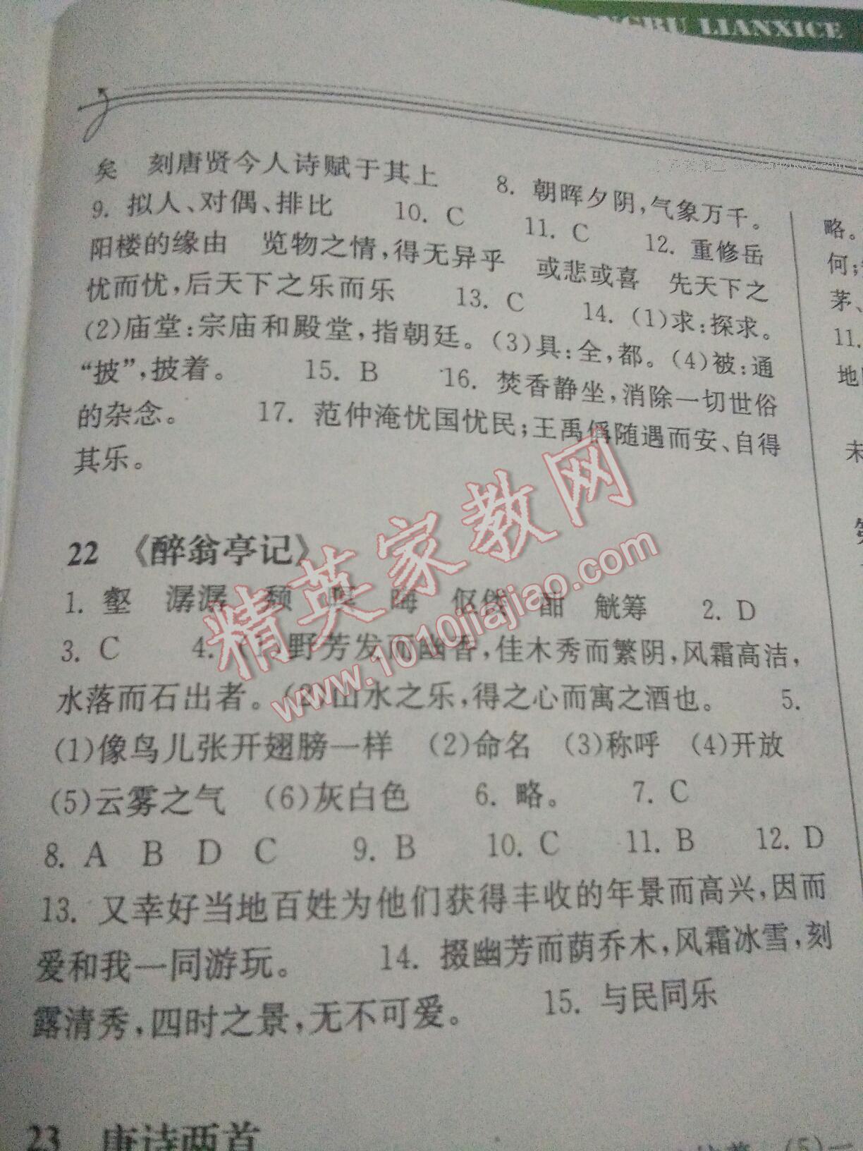 2016年长江作业本同步练习册九年级语文上册鄂教版 第33页