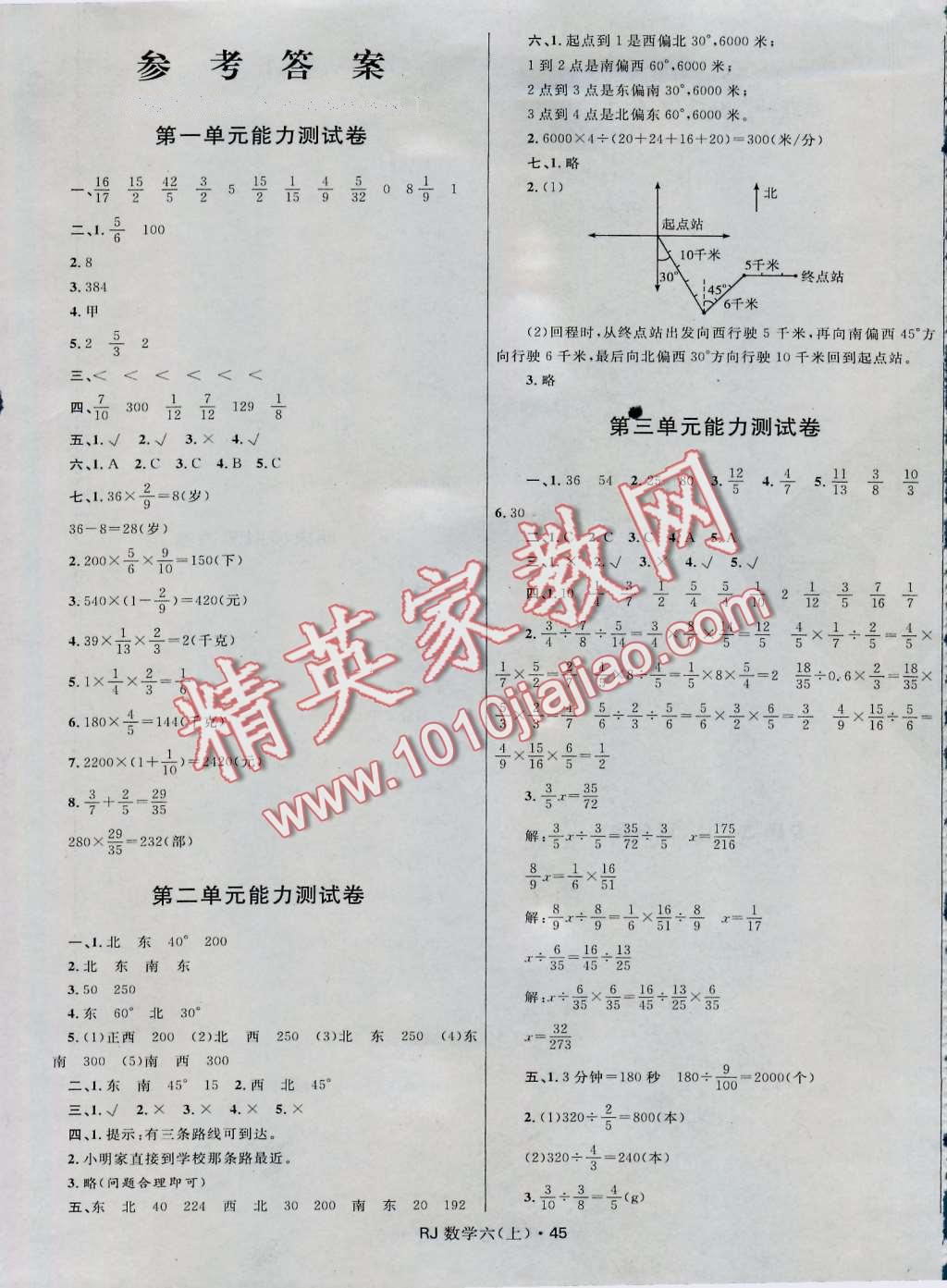 2016年天天100分小學(xué)優(yōu)化測試卷六年級數(shù)學(xué)上冊人教版 第1頁