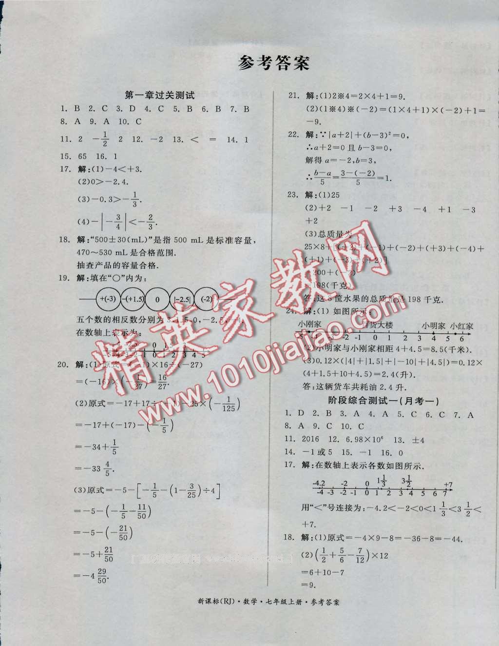 2016年全品小复习七年级数学上册人教版 第1页