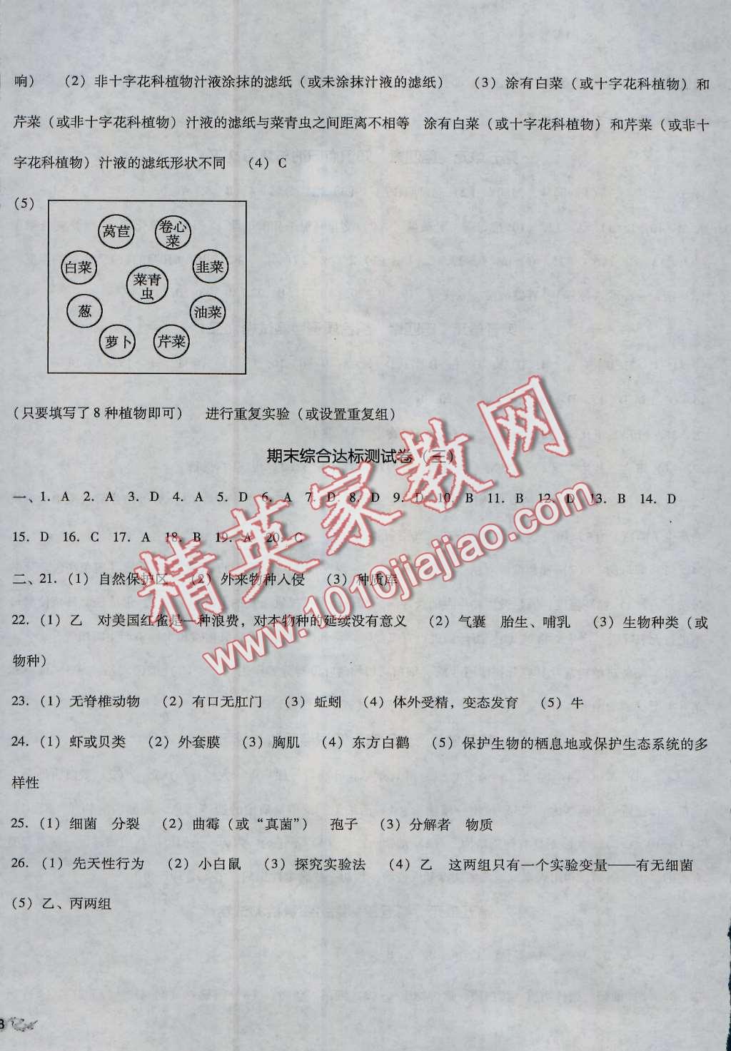 2016年單元加期末復(fù)習(xí)與測(cè)試八年級(jí)生物上冊(cè)人教版 第5頁(yè)