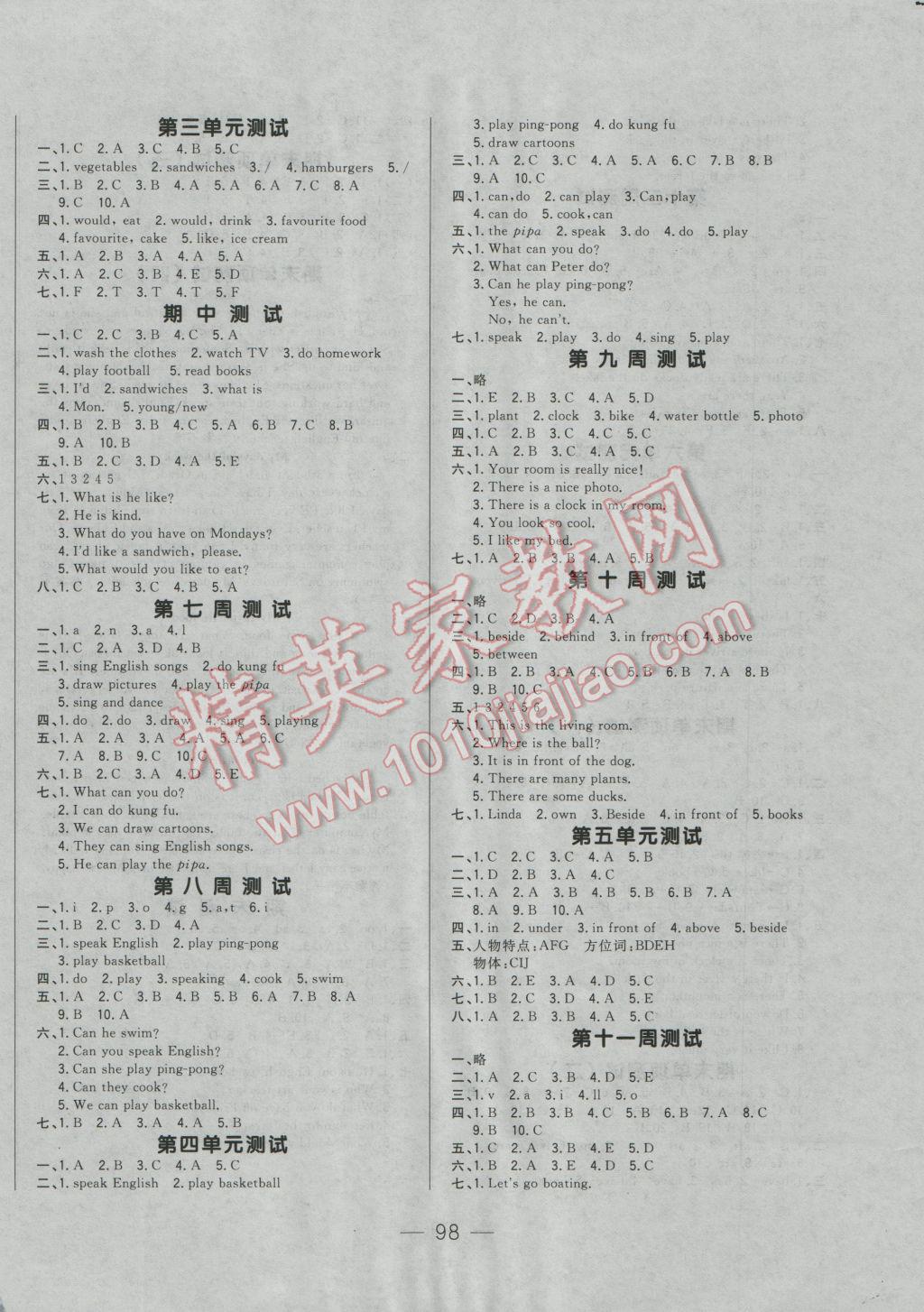 2016年悦然好学生周周测五年级英语上册人教PEP版 第2页