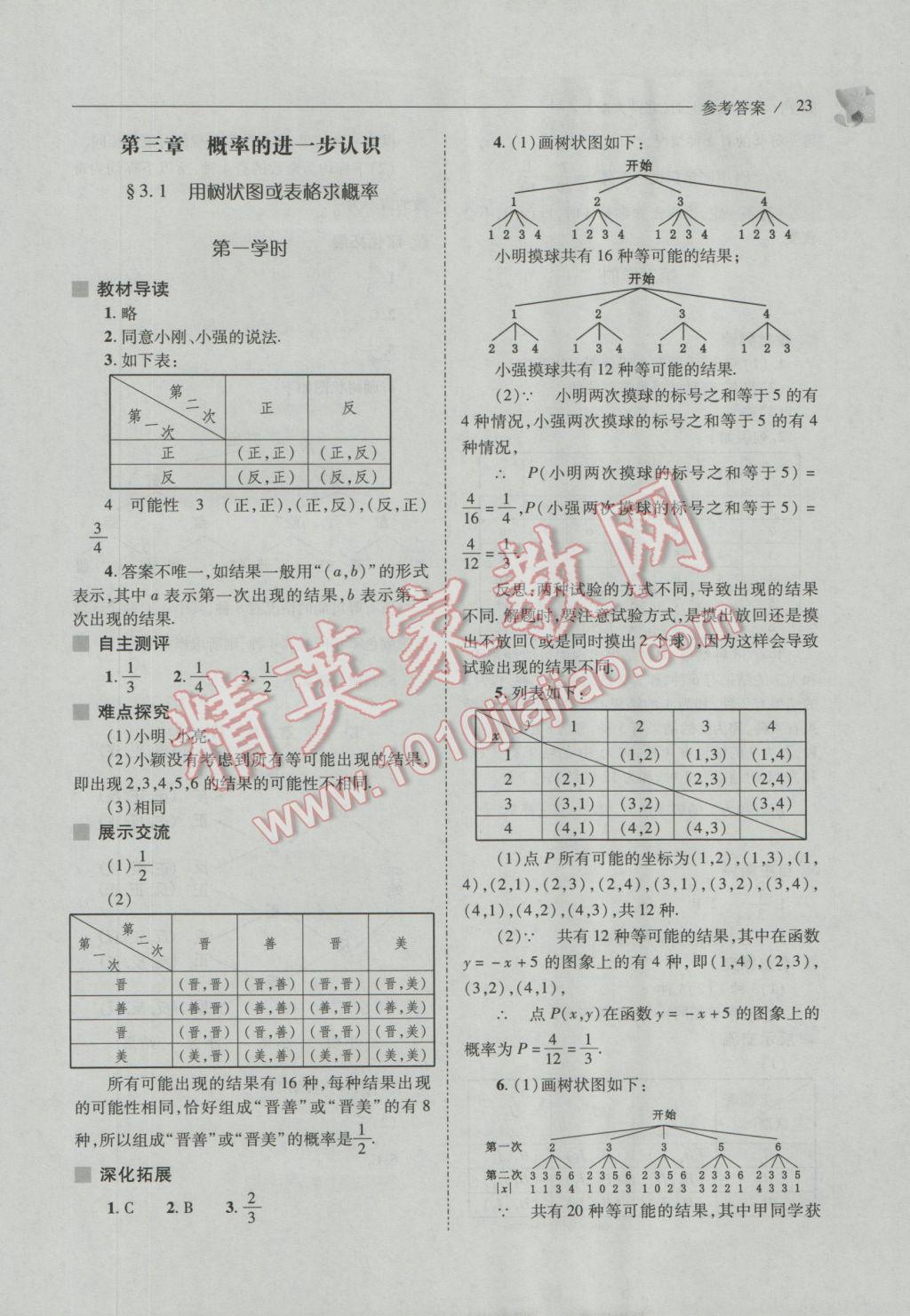 2016年新課程問題解決導(dǎo)學(xué)方案九年級數(shù)學(xué)上冊北師大版 參考答案第23頁