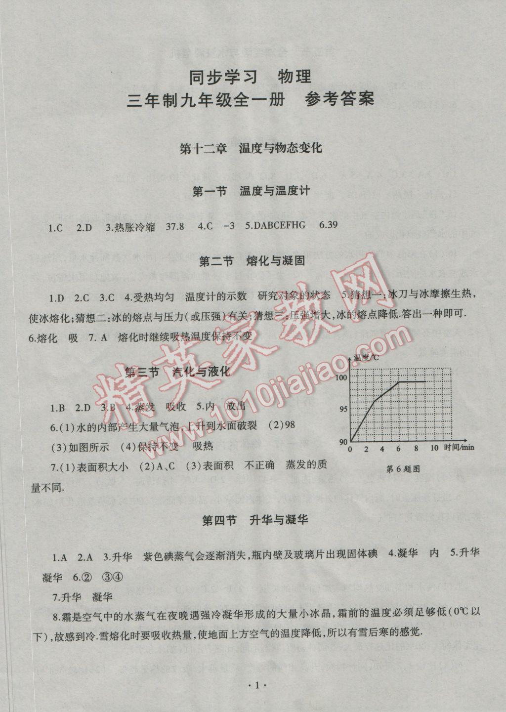 2016年同步學(xué)習(xí)九年級(jí)物理全一冊(cè)滬科版 參考答案第1頁(yè)