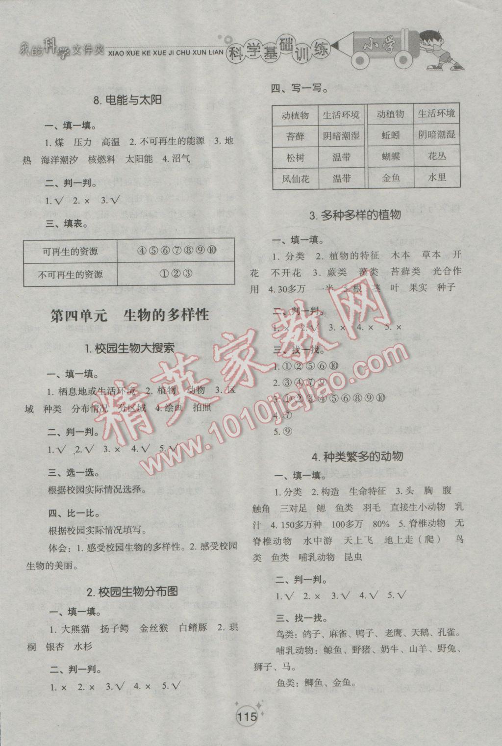 2016年小學(xué)基礎(chǔ)訓(xùn)練六年級科學(xué)上冊教科版山東教育出版社 參考答案第7頁