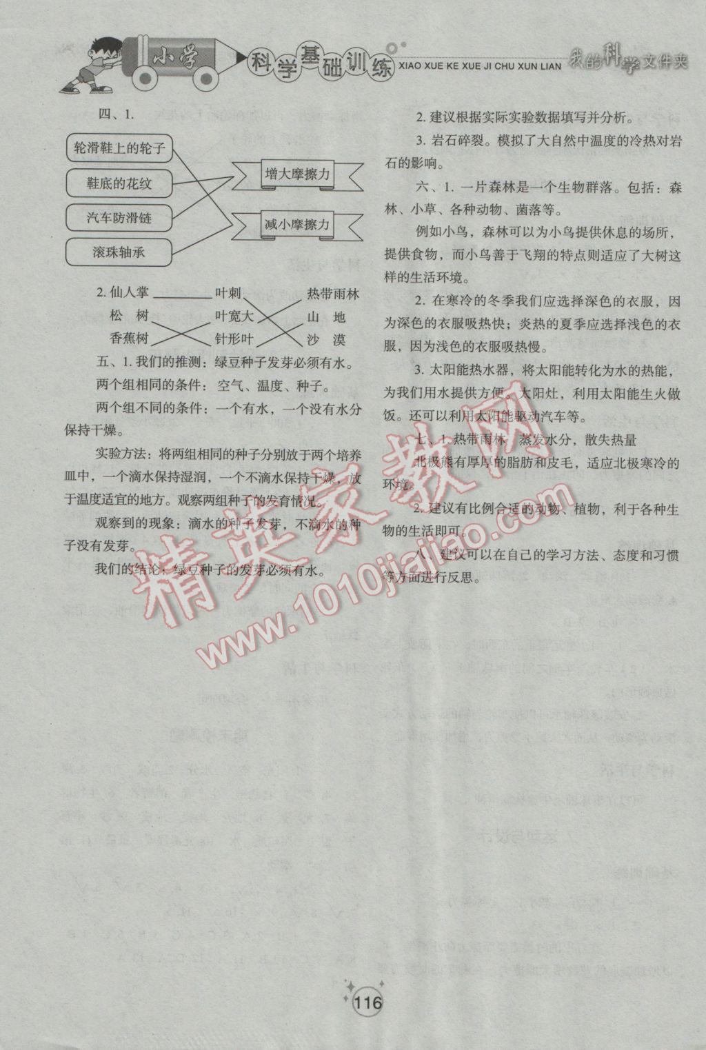 2016年小学基础训练五年级科学上册教科版山东教育出版社 参考答案第8页