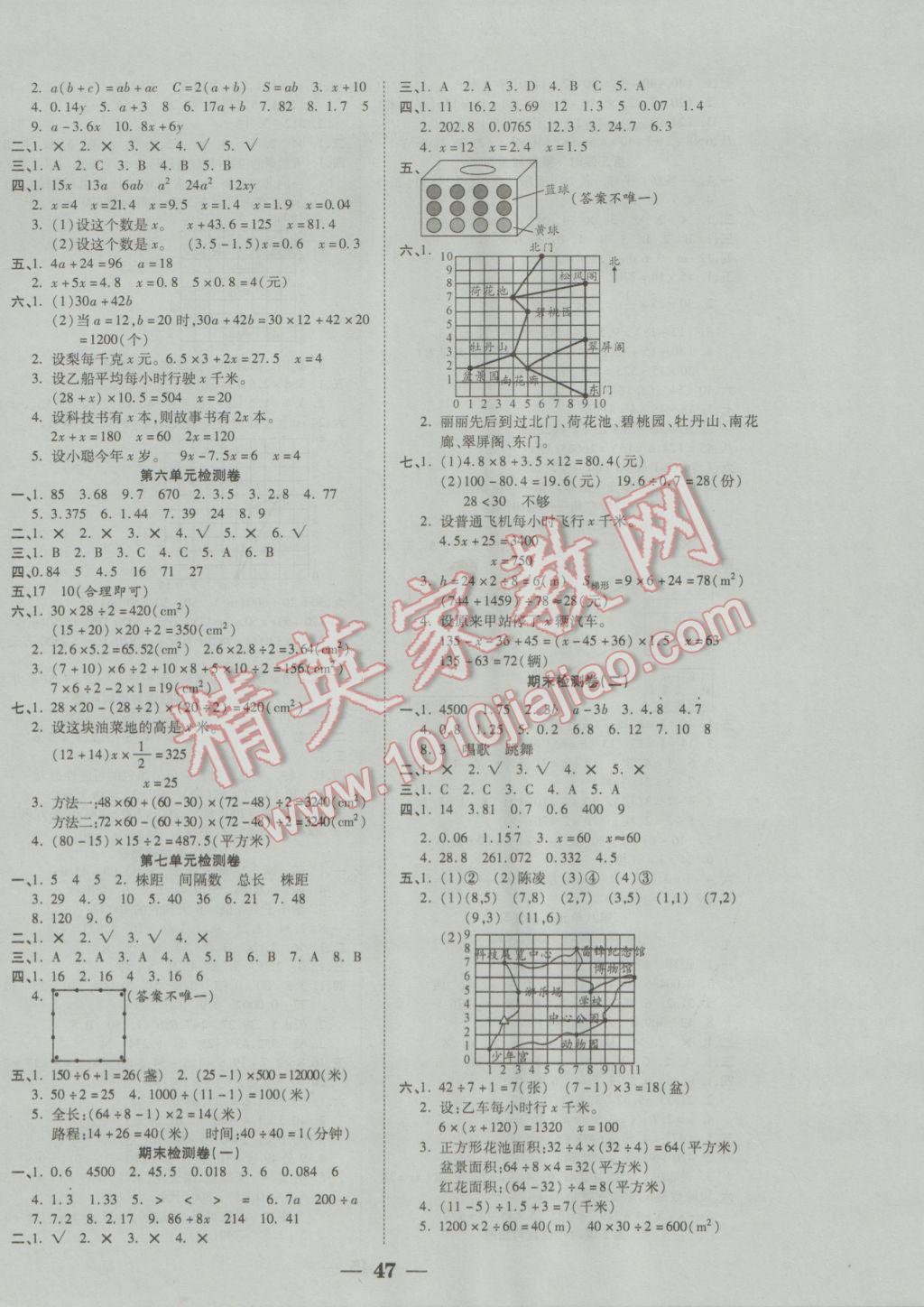 2016年世紀(jì)百通主體課堂小學(xué)課時同步練習(xí)五年級數(shù)學(xué)上冊人教版 參考答案第7頁