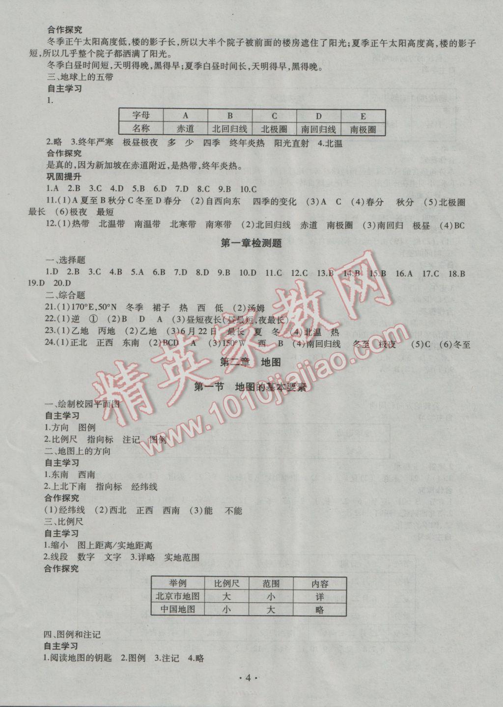 2016年同步學(xué)習(xí)七年級(jí)地理上冊(cè) 參考答案第4頁