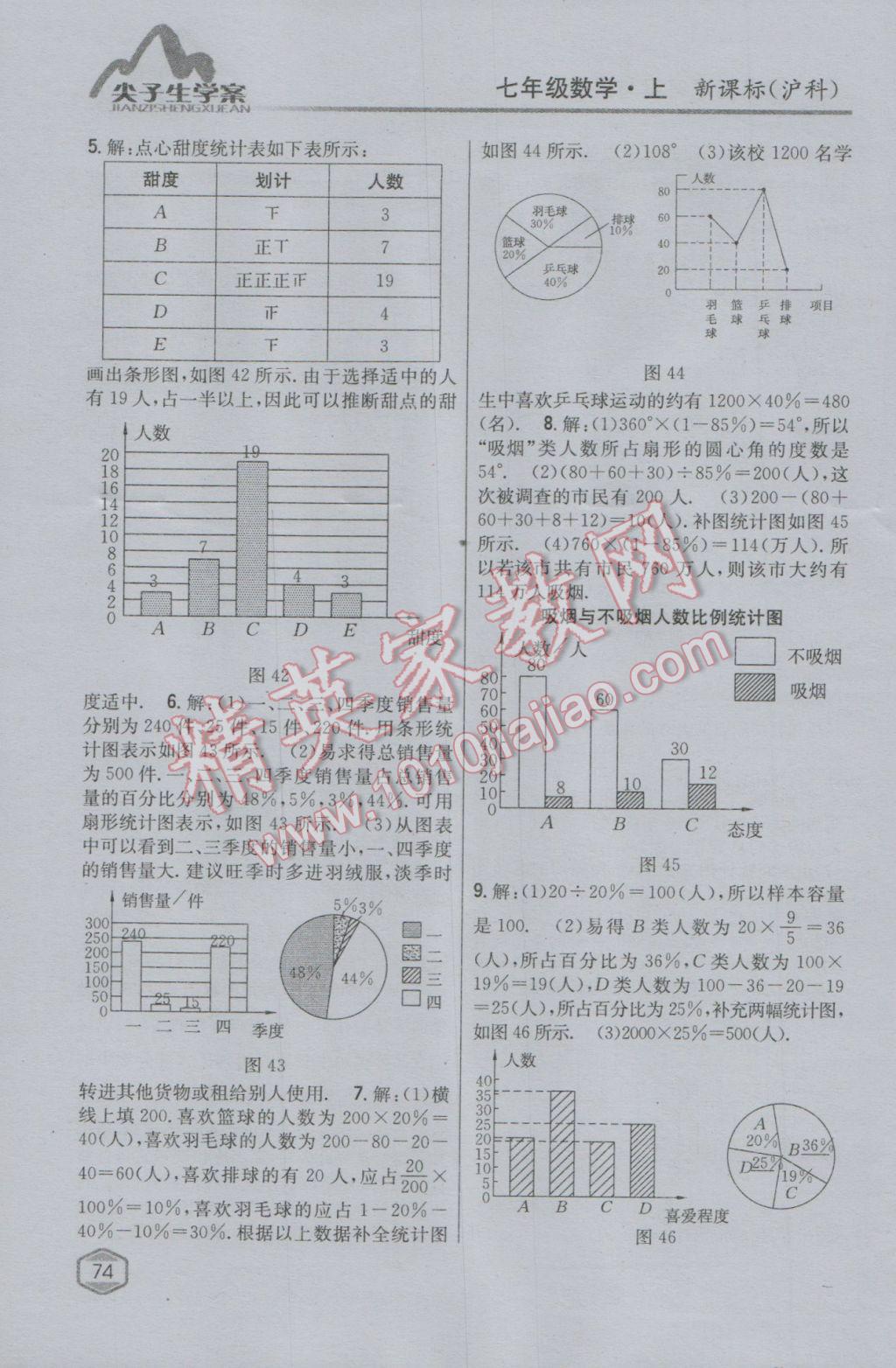 2016年尖子生学案七年级数学上册沪科版 参考答案第36页