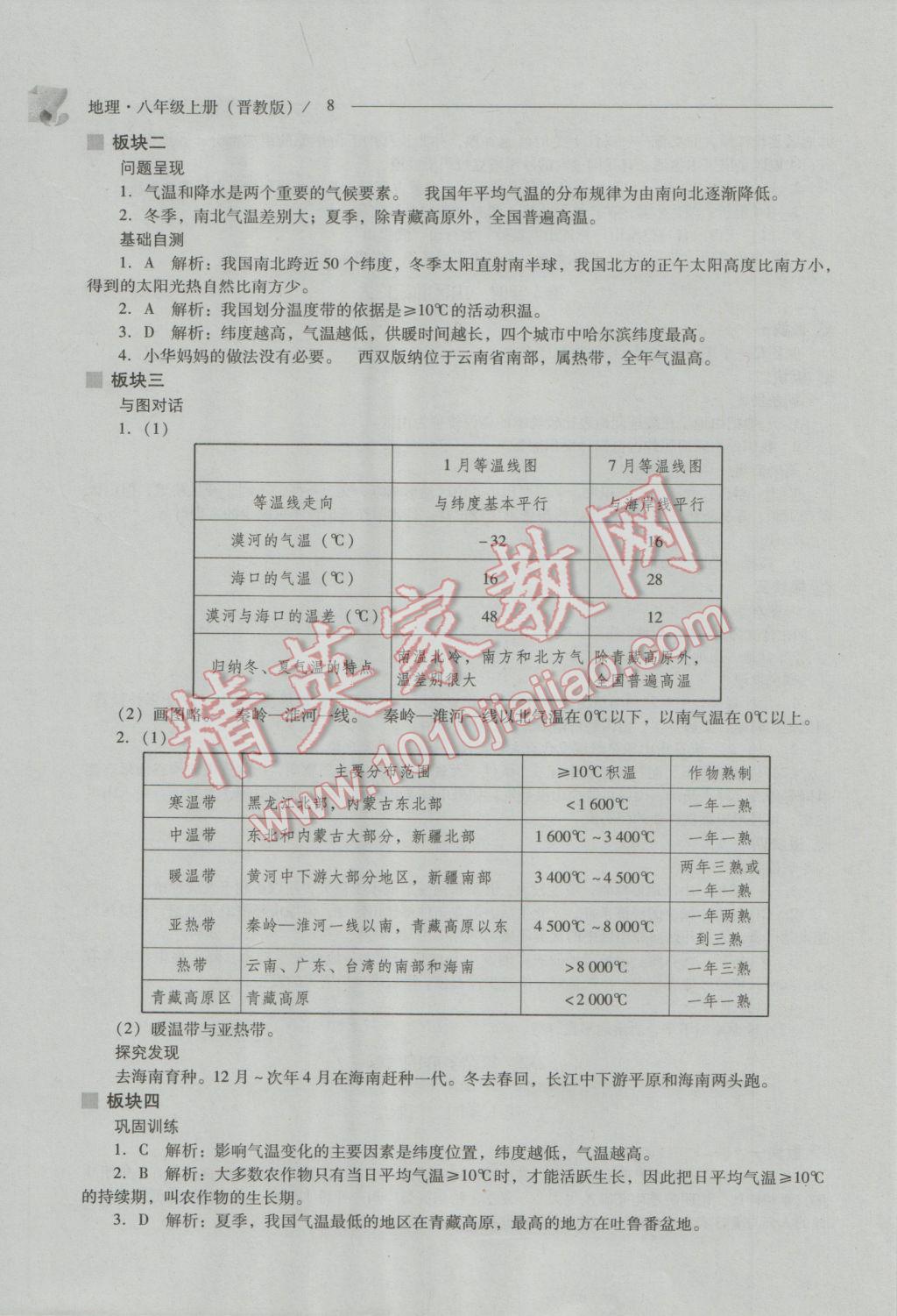 2016年新课程问题解决导学方案八年级地理上册晋教版 参考答案第8页