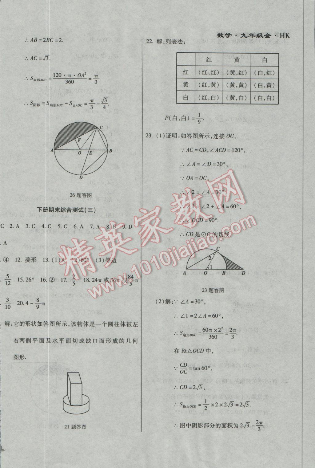 2016年千里馬單元測試卷九年級數(shù)學(xué)全一冊滬科版 參考答案第19頁