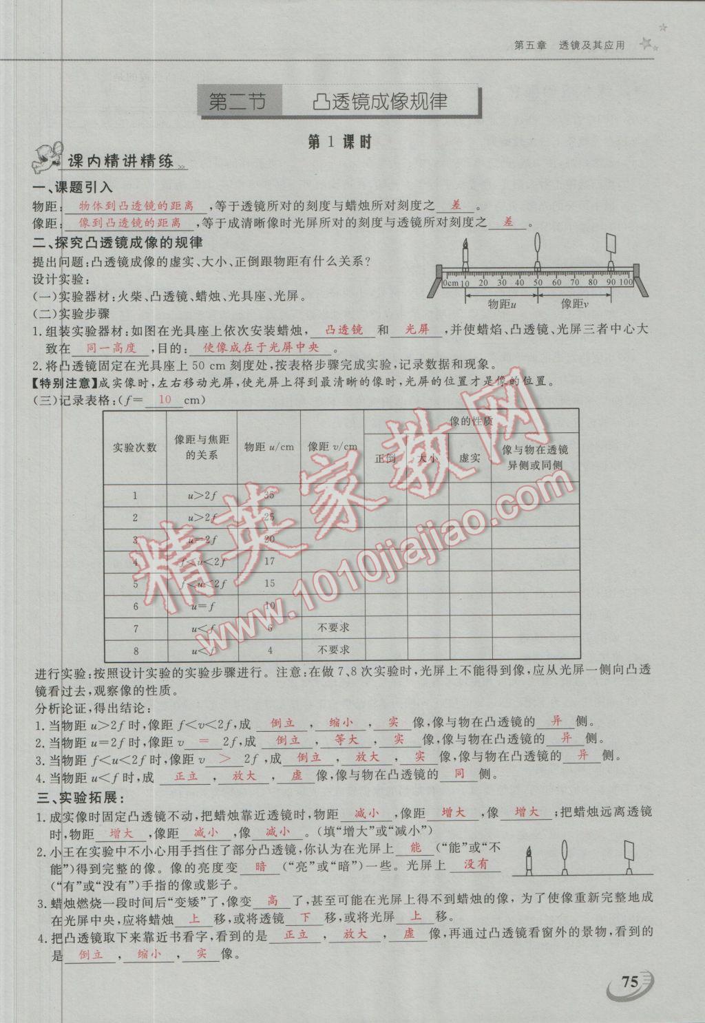 2016年五州圖書超越訓練八年級物理上冊人教版 第五章 透鏡及其應用第11頁