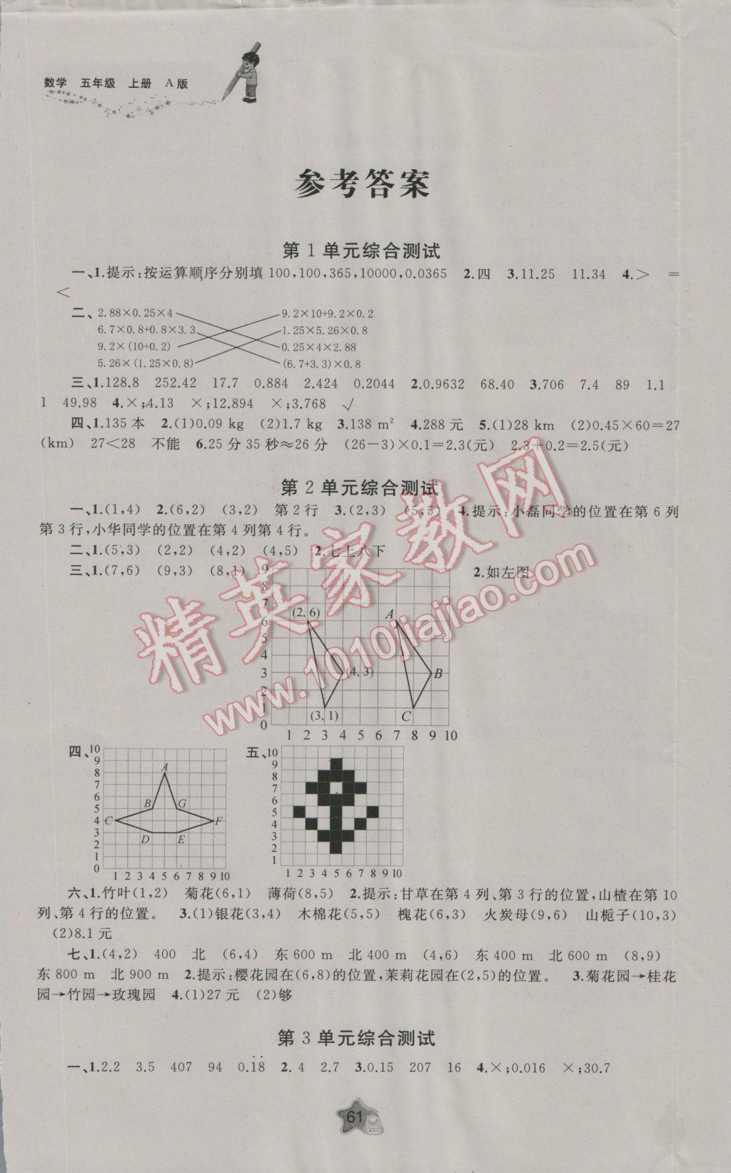 2016年新课程学习与测评单元双测五年级数学上册A版 参考答案第2页