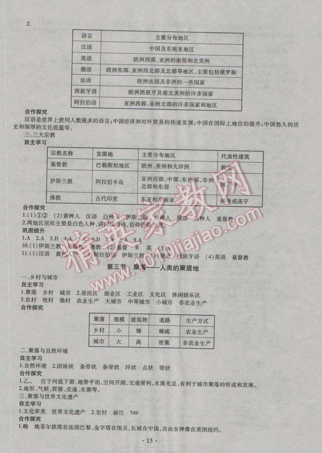 2016年同步學習七年級地理上冊 參考答案第15頁