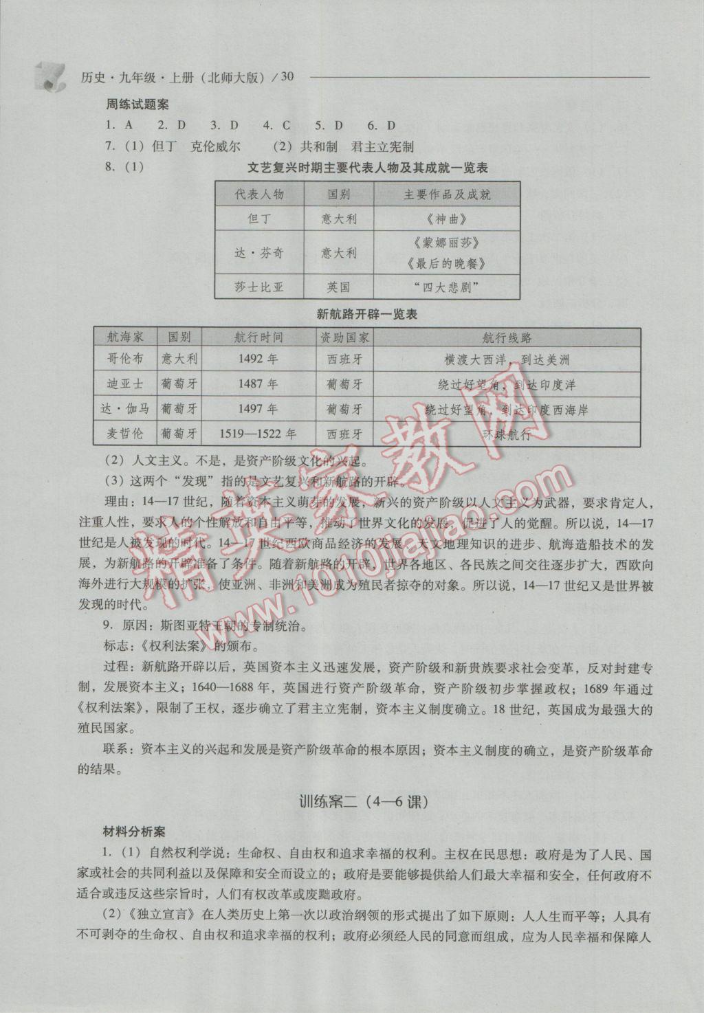 2016年新課程問(wèn)題解決導(dǎo)學(xué)方案九年級(jí)歷史上冊(cè)北師大版 參考答案第30頁(yè)