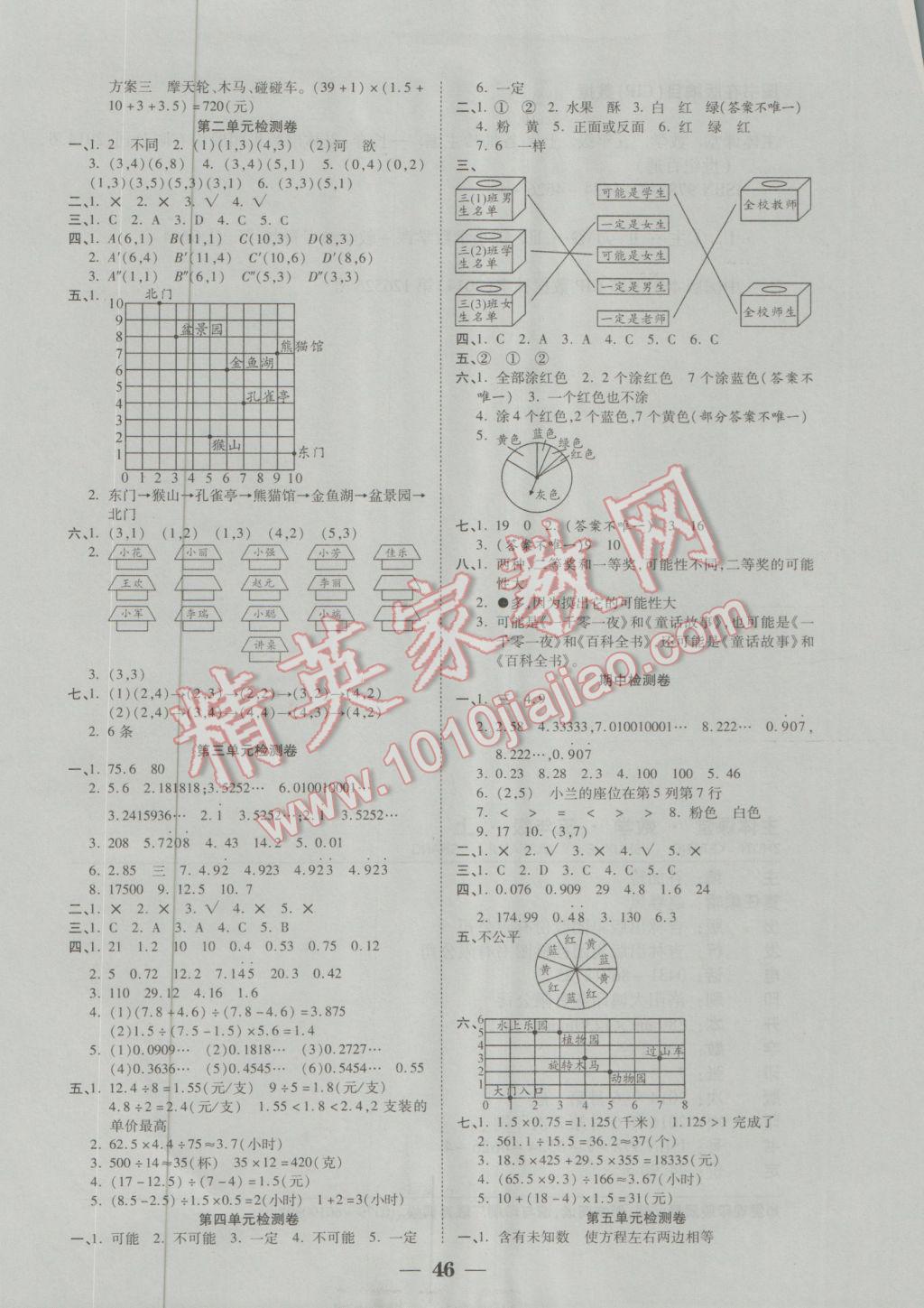 2016年世紀百通主體課堂小學(xué)課時同步練習(xí)五年級數(shù)學(xué)上冊人教版 參考答案第6頁